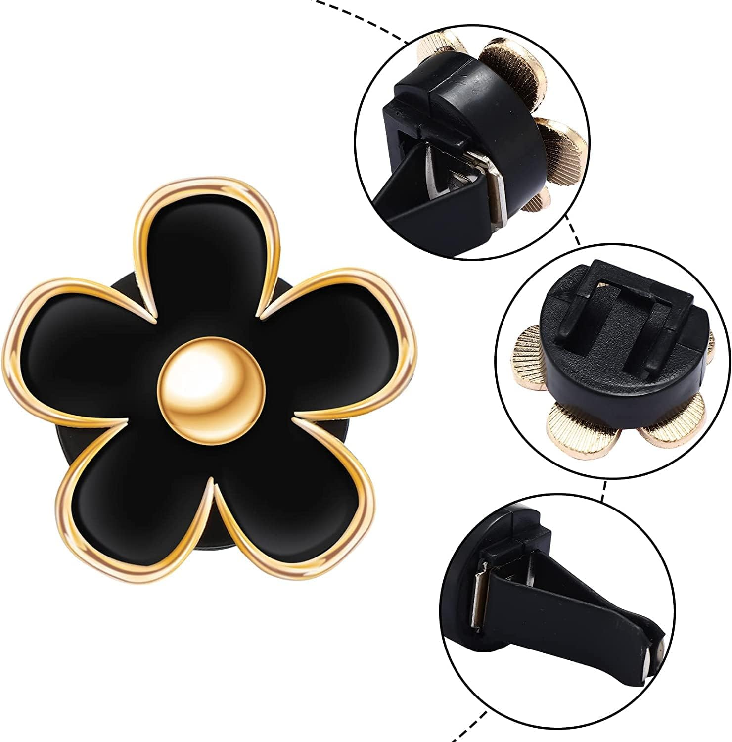 6 Pcs Daisy Flower Air Vent Clip Air Conditioning Outlet Clip Car Air Freshener Clip Charm Car Inter Decor Accessories (Black,2.5 Cm, 3 Cm, 3.3 Cm) image number 5