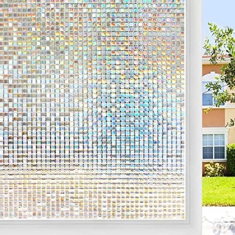 Rabbitgoo Window Privacy Film Stained Glass Window Film Mosaic Static Cling Decorative Window Vinyl, Removable Rainbow Window Tint, Non-Adhesive UV Blocking for Home Office, 44.5 X 200 Cm image number 3