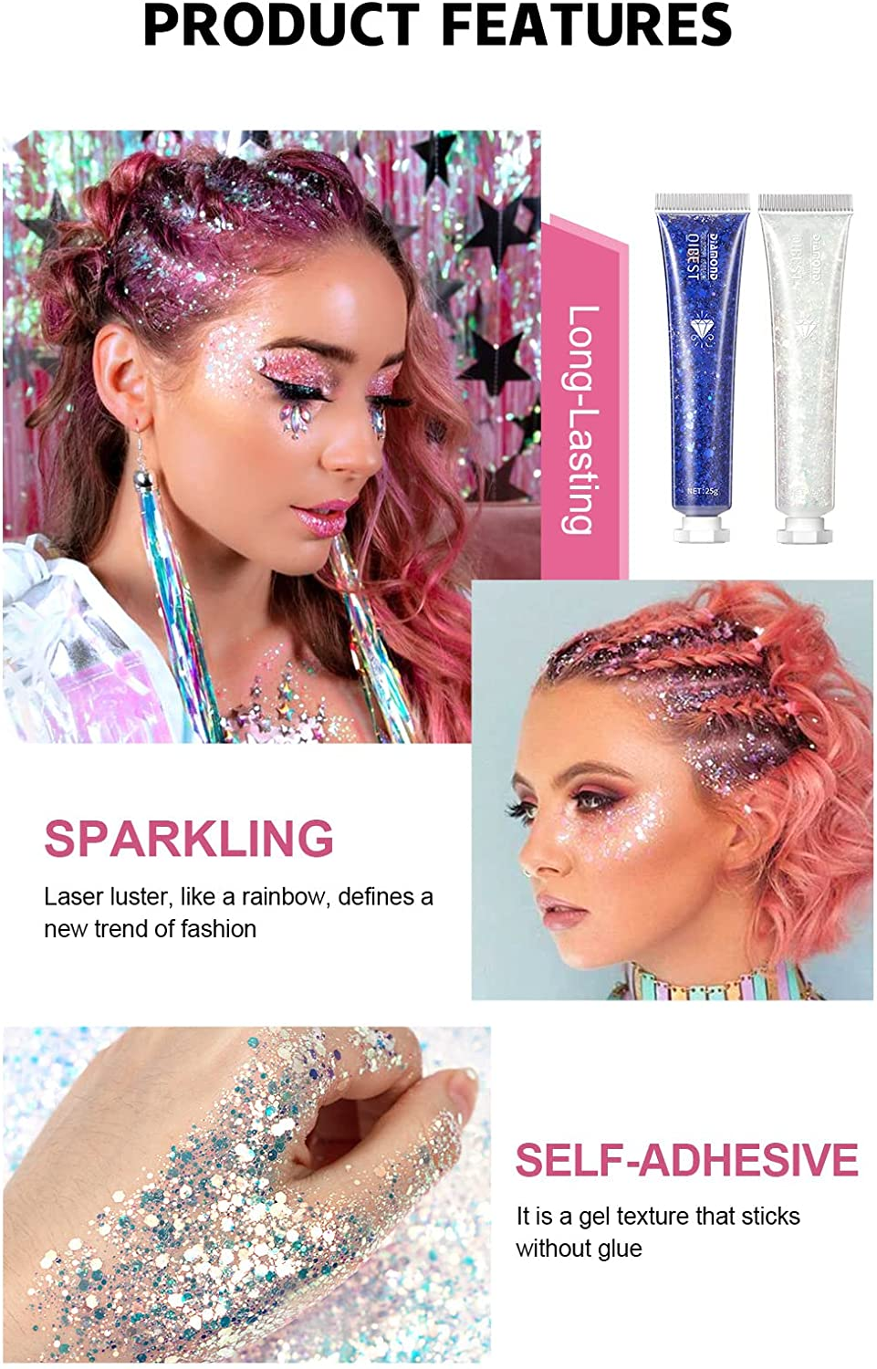 Pop Eye Shadow Sequin Cream Face Body Glitter Polarized Sequin Cream High Light Dazzle Color Brightening Set Stage Makeup， 6-Color Suit image number 4