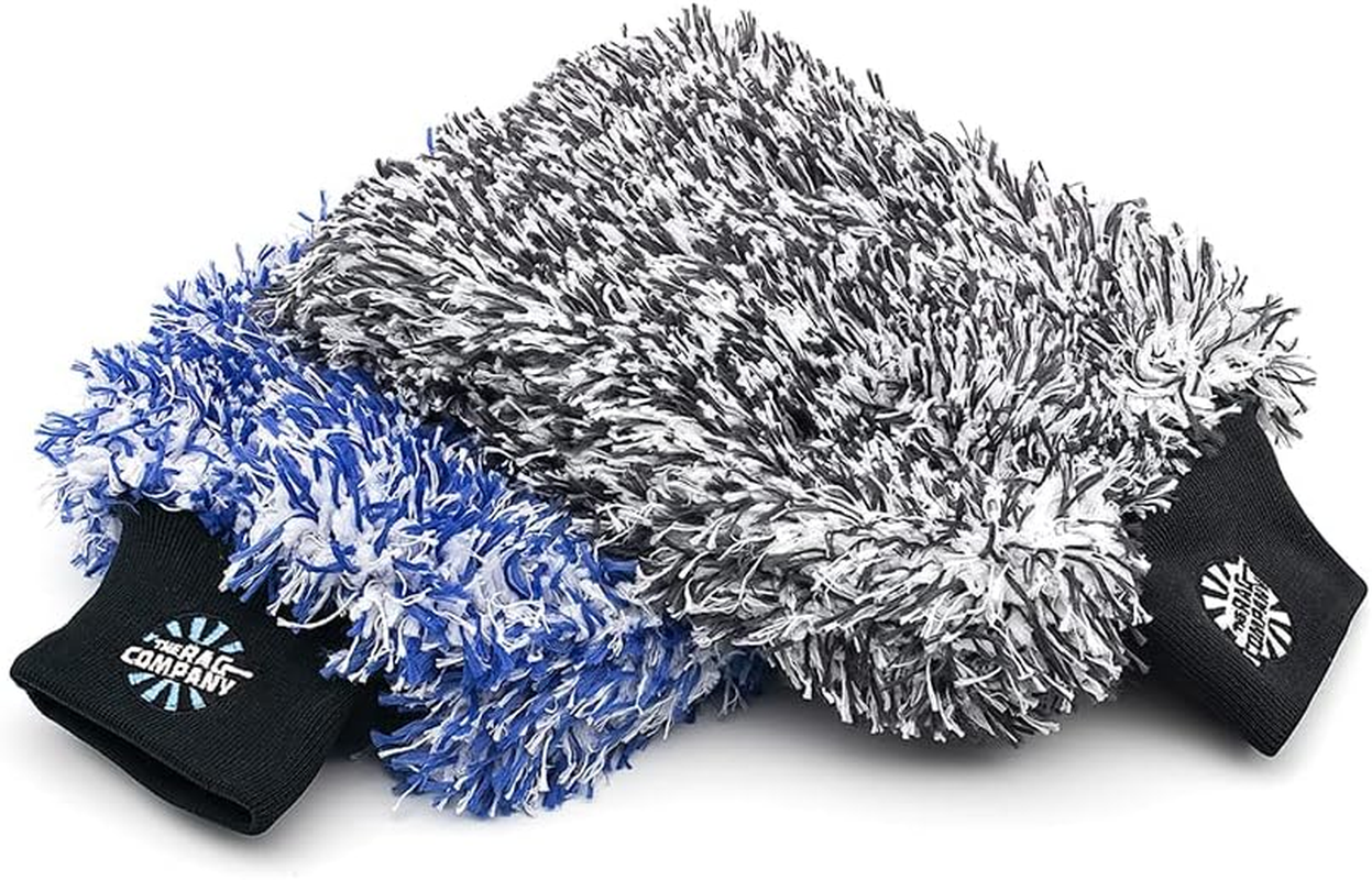 The Rag Company - Cyclone Ultra Wash Mitts - 70/30 'Gauntlet' Blend Korean Microfiber, Foam Padding, Scratch-Free, Lint-Free, Great for Rinseless Washing, 8In X 9In, Blue + Black (2-Pack) image number 1