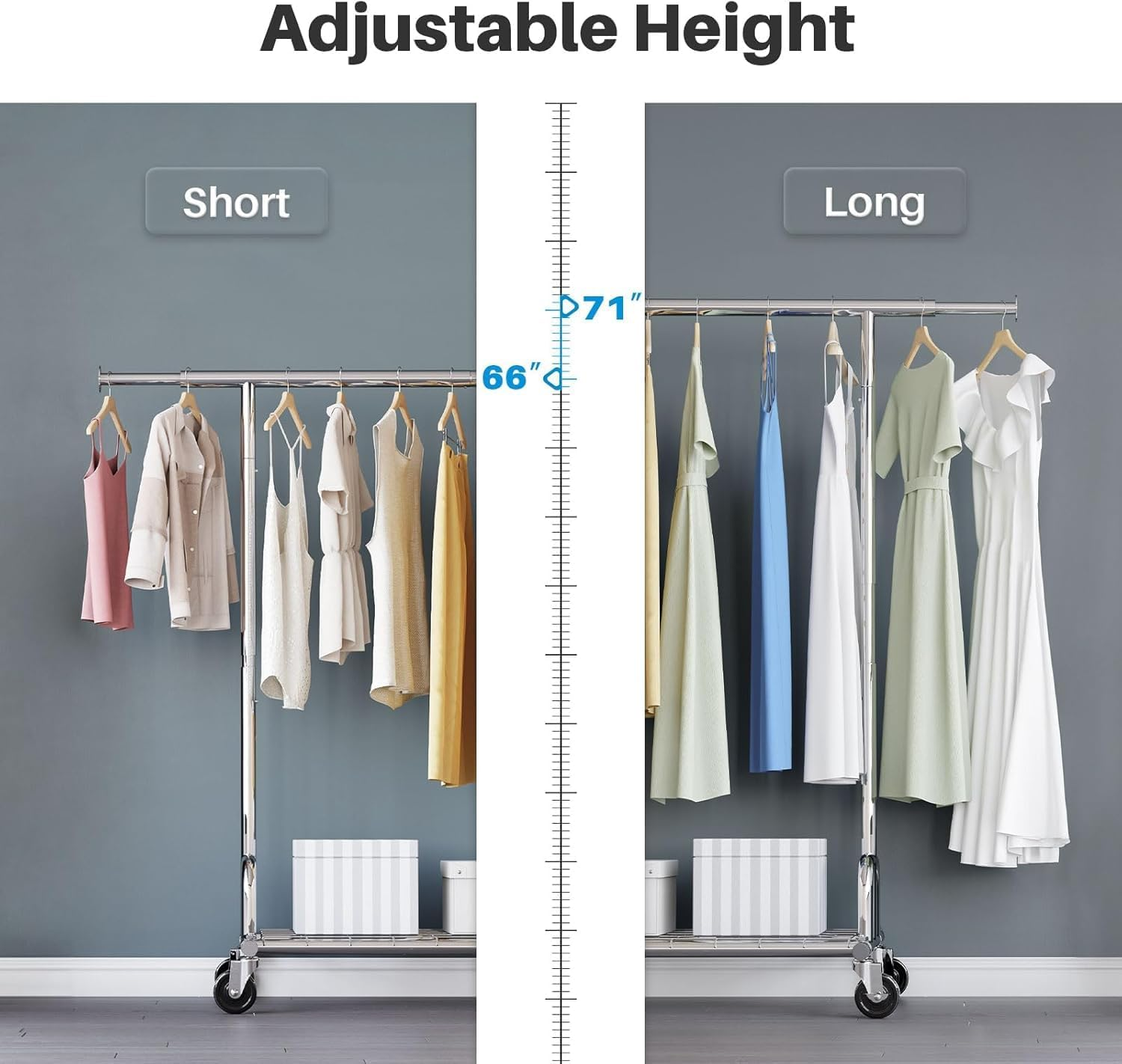 Heavy Duty Clothes Rack, Rolling Clothing Rack with Shelves Load 620 LBS, Double Rod Clothing Racks for Hanging Clothes, Portable& Adjustable (1-Heavy Duty Rack) image number 1