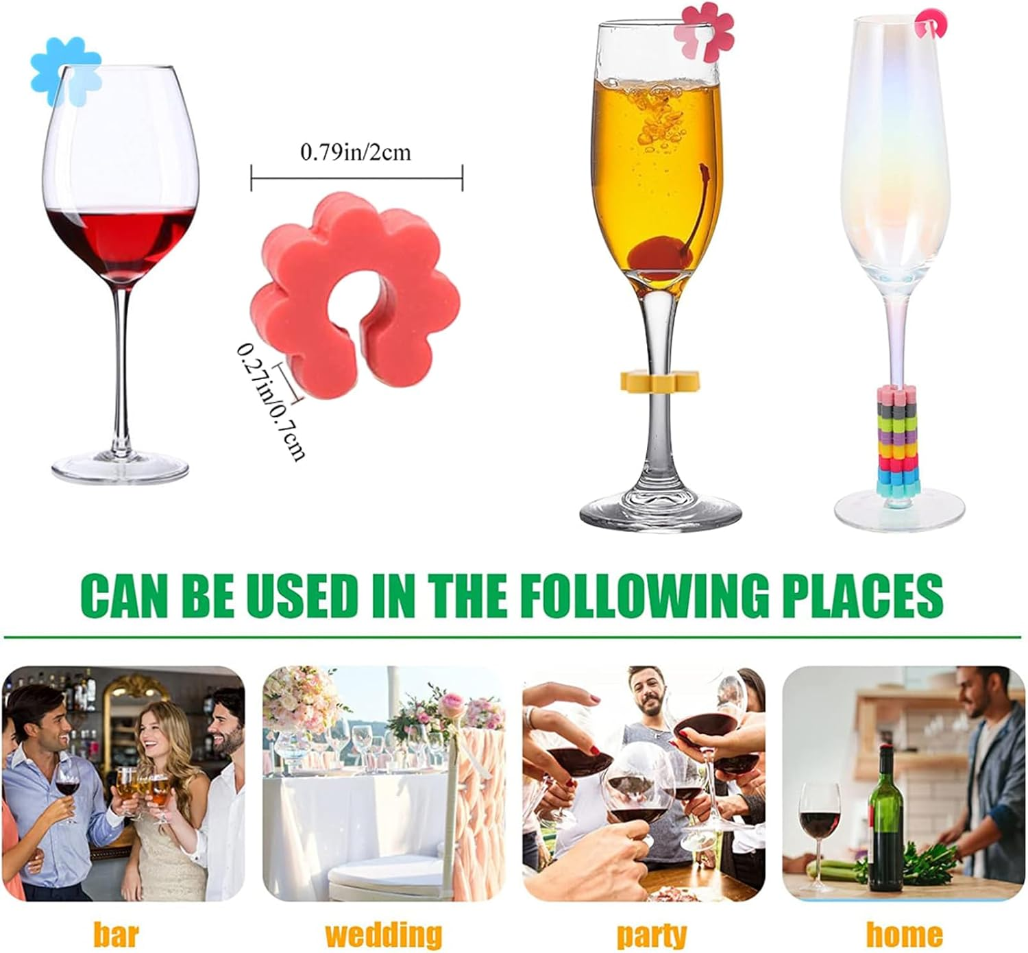 Upgraded Wine Glass Charms Markers - 24Pcs Silicone Drink Markers Glass Identifiers for Wine Glass, Plum Blossom Beer Glass Cup Label Tags for Bar Party Cocktail Champagne Martinis Flutes Glasses image number 6