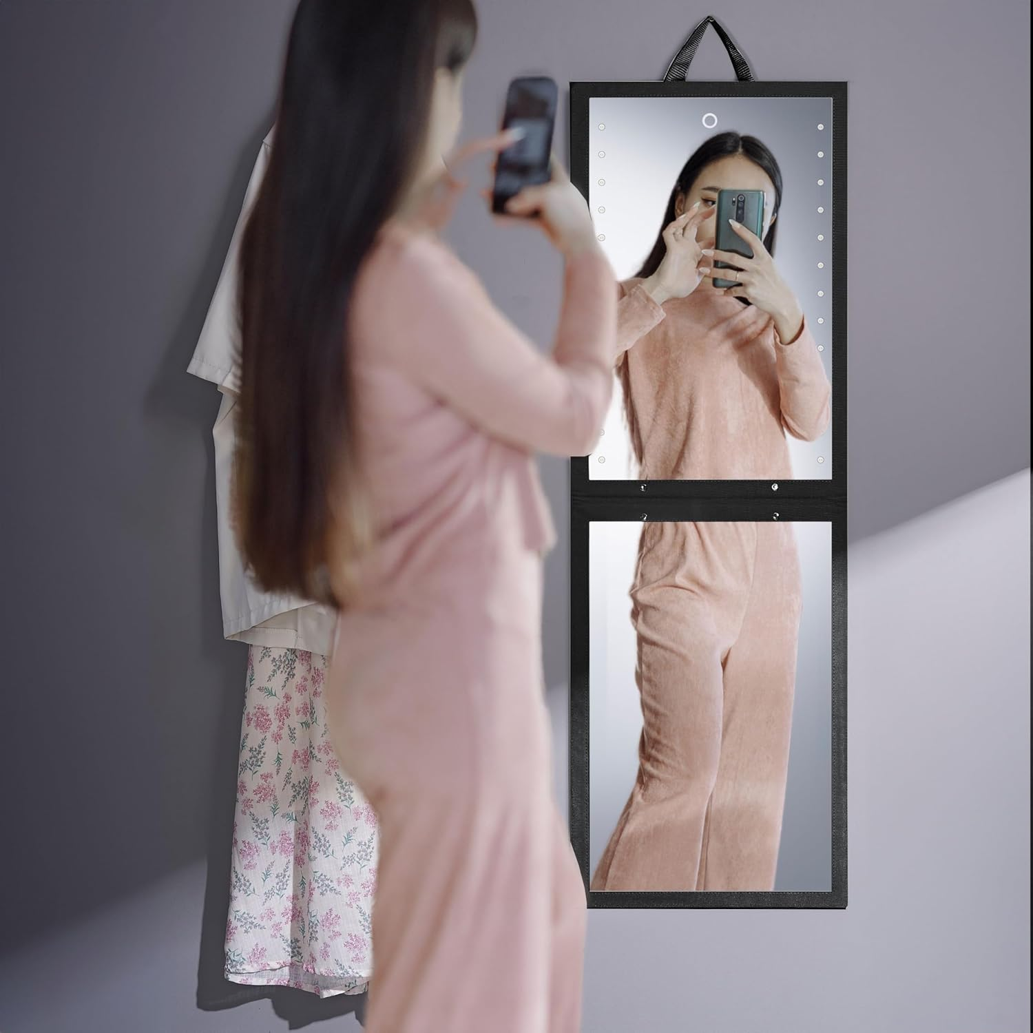 BRUUN Foldable Mirror with Dimmable LED Light for Luminous View &ndash; a (13.6 X 43.5 Inches) Black Hangable Backstage Mirror with Touch Control Power Button for Dancers and Artists at Home, Spa or Event image number 2