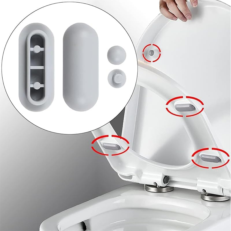 Universal Toilet Seat Bumpers Set - Anti-Noise Cushions and Buffers for Toilet Lid - 20Pcs White Pads - Black image number 6