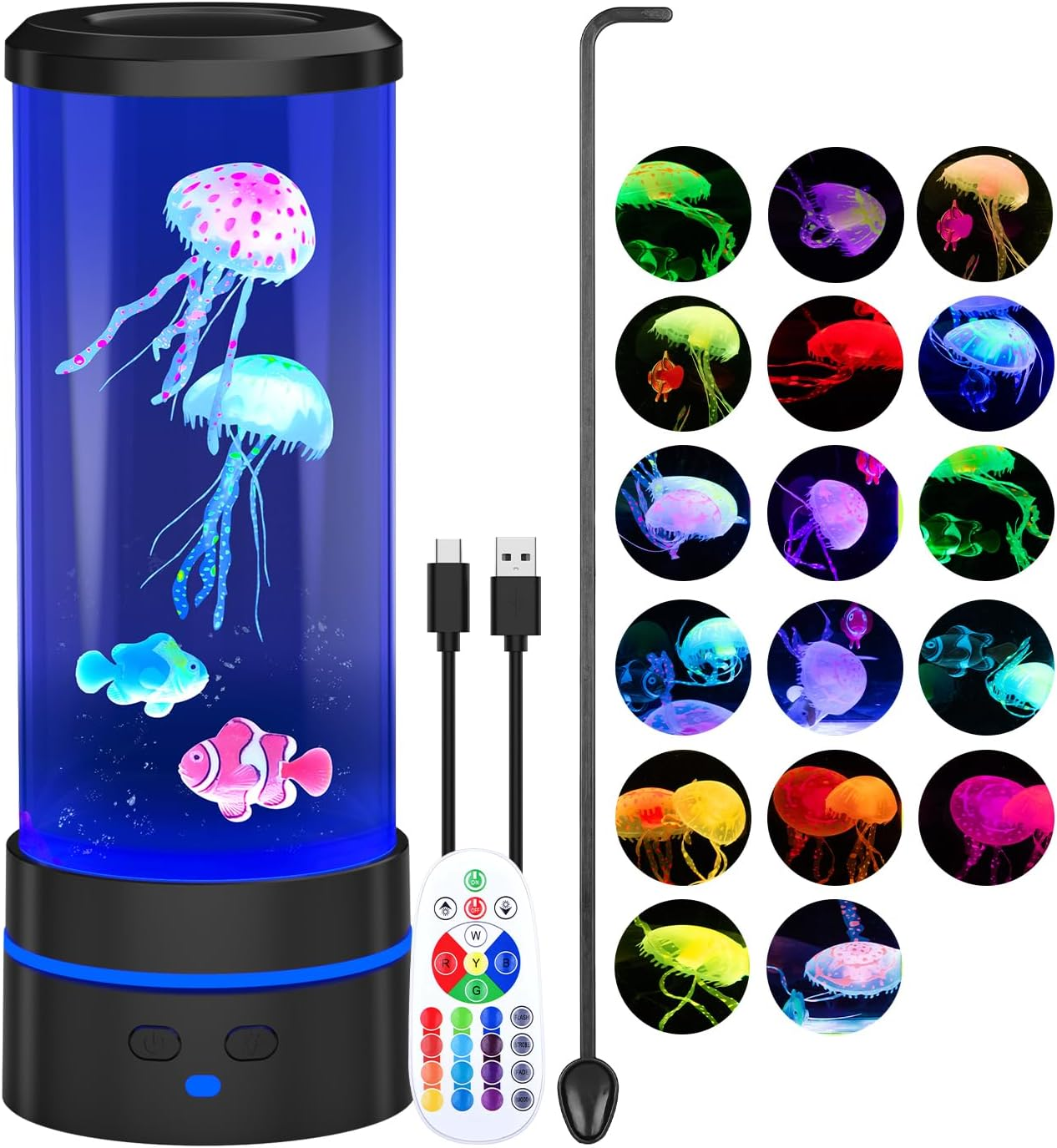 Fantasy Jellyfish Lights with Remote Control, LED Ocean Lamp with Simulated Jellyfish, 16 Colors Adjustable Aquarium Night Light for Home Office Decor Relax Night Lamp Valentine'S Day Gift(Black)