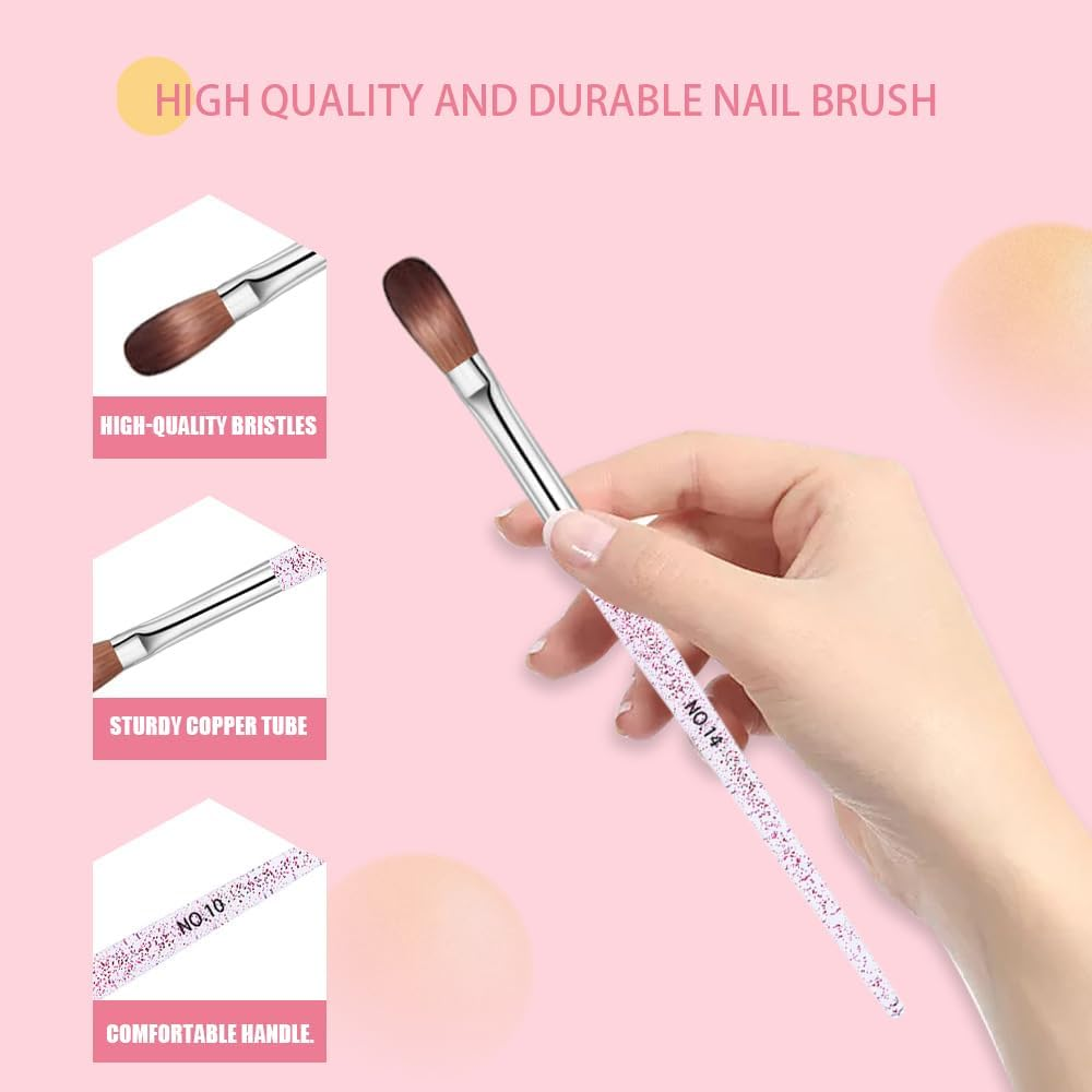 Suytvenxau 3Pcs Acrylic Nail Brush Set - Professional Nail Brushes Sizes 8/10/14 for Powder Application, Nail Art Extension, 3D Carving, DIY Home Salon Manicure Tools image number 1