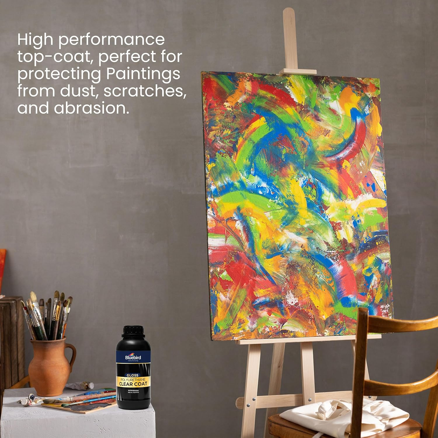 Bluebird 16.9 Fl Oz Polyurethane Clear Coat for Furniture, Paintings, Water-Based Professional Varnish (Gloss) image number 2