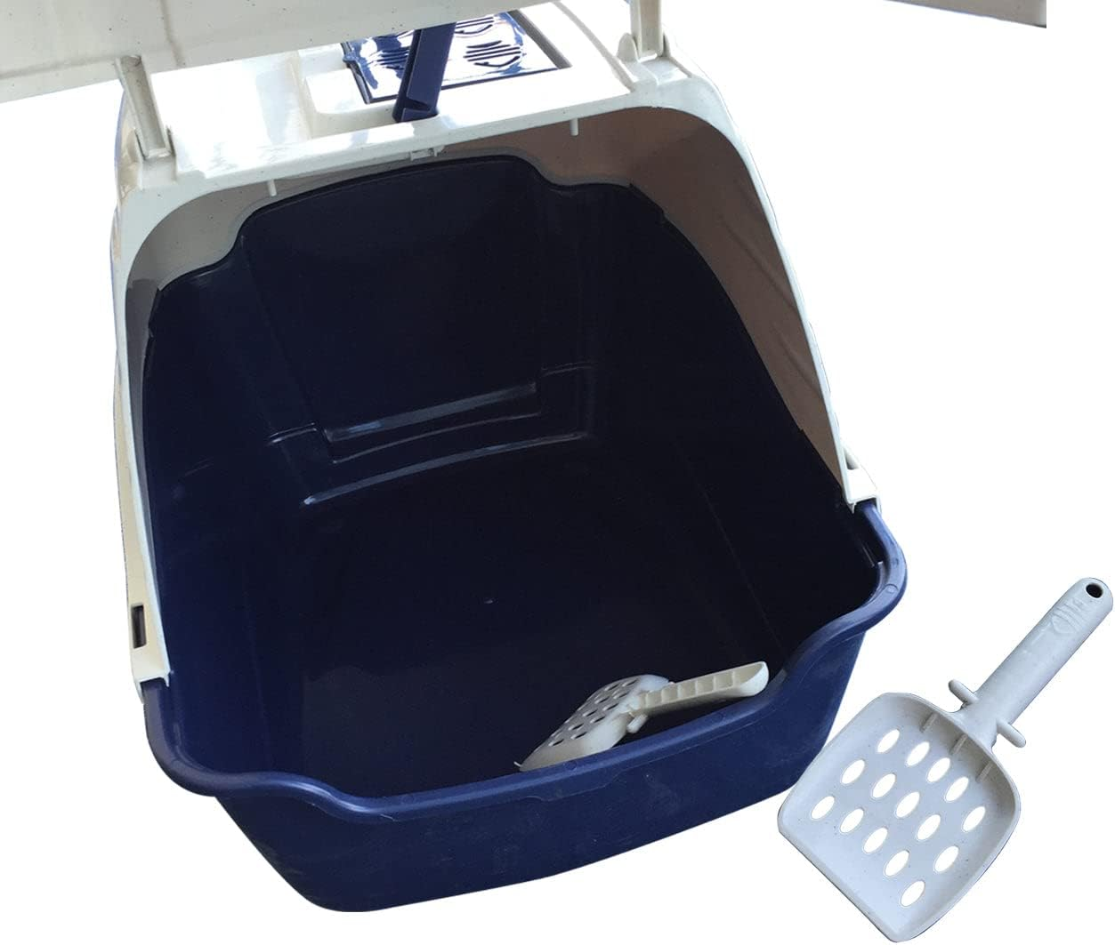 Front Open Portable Hooded Cat Toilet Litter Box Tray House with Handle & Scoop image number 4