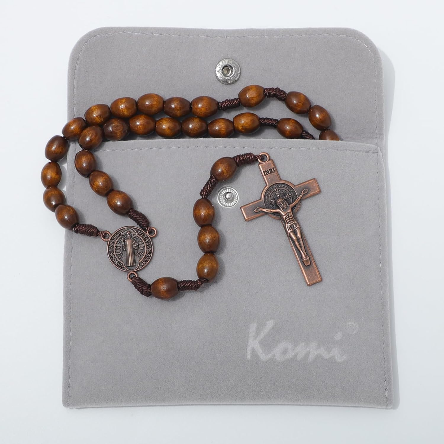 KOMI Handmade Wooden Catholic Rosaries, Rosary Beads Necklace from Bethlehem Wood Christian Prayer Holy Soil Medal & Metal Cross for Catholic or Christian Gift image number 4