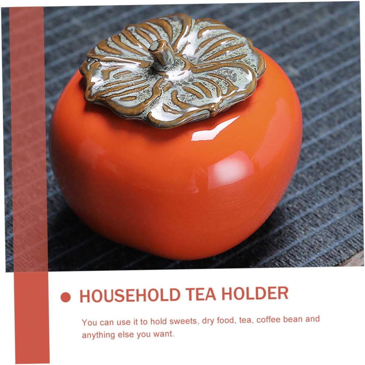 FELTECHELECTR Ceramic Tea Canister with Airtight Lid, 150Ml Persimmon-Shaped Storage Jar, Sealed Multipurpose Container for Home Tea Leaf and Candy Storage, 2Pcs Set, Orange image number 3