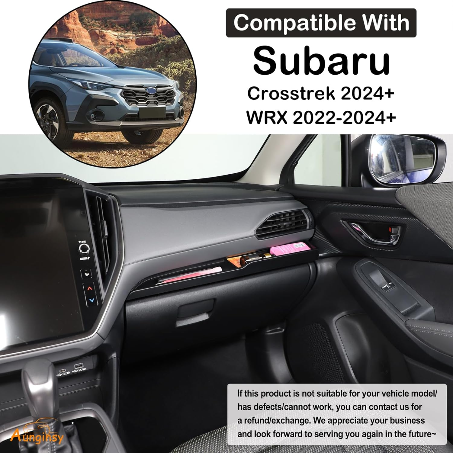 Aunginsy Passenger Dashboard Organizer Tray Compatible with Subaru Crosstrek 2024 2025 & WRX 2022-2024 Center Console Dashboard Table Tray Passenger Co-Pilot Side Storage Box Tray ABS Accessories image number 4