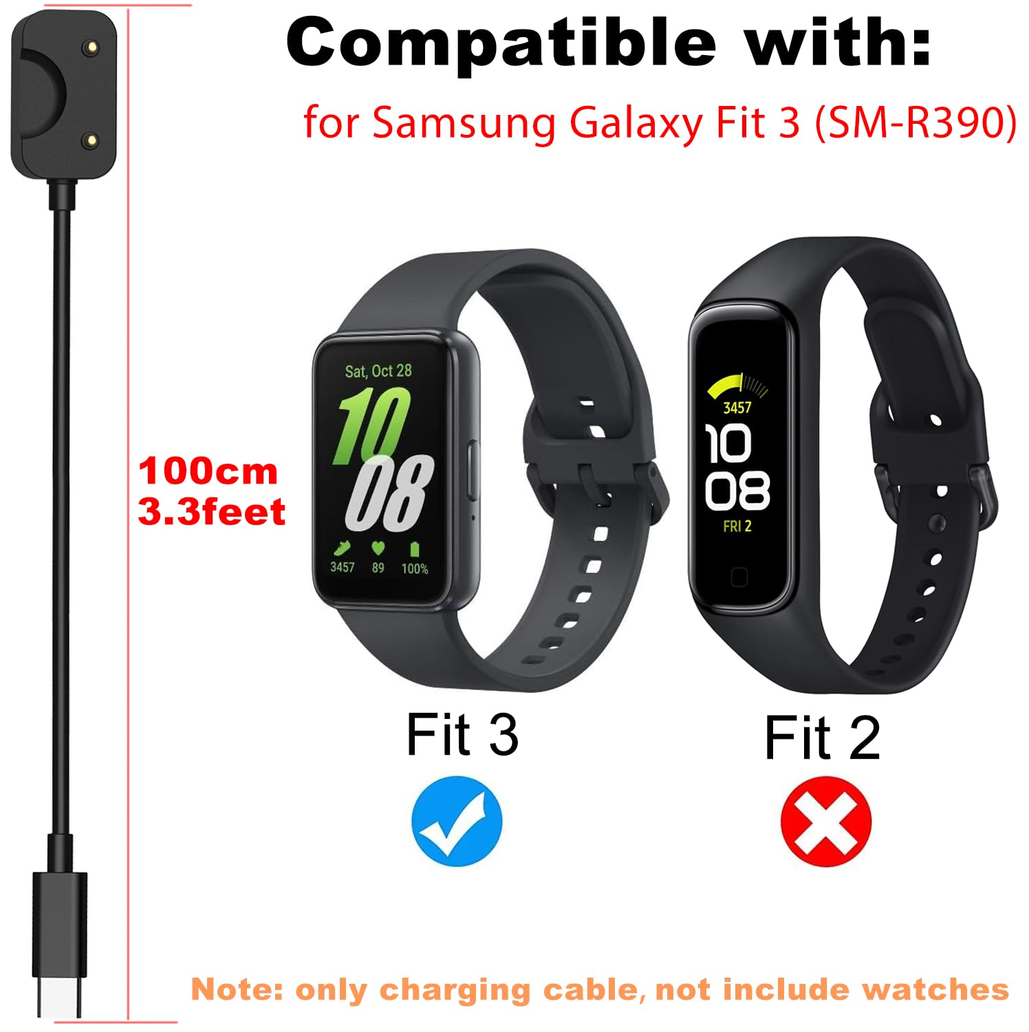 USTIYA USB-C Charger Smartwatch for Samsung Galaxy Fit 3 SM-R390 Adaptador Replacement USB Adapter Cables Band Charging Accesorios image number 3