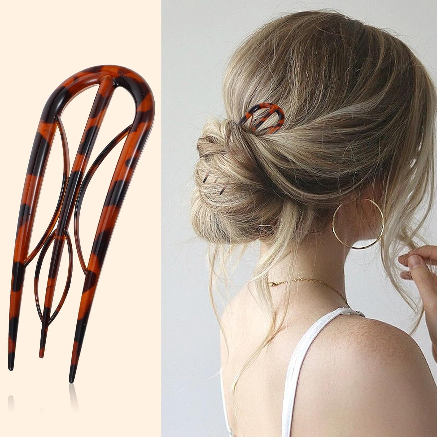 Tortoise Shell French Hair Pins,4Pcs U-Shape Hair Pins Stick Tortoise Shell Hair Pins,Tortoise Shell U Shaped Hairpin Fork,Tortoise Shell U Shaped Hair Pins,Tortoise Shell U Shape Hair Fork for Girls image number 1