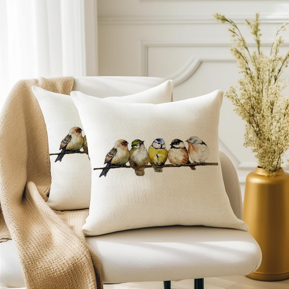 RABUSOFA Spring Summer Pillows Decorative Throw Pillows 20X20,Large Outdoor Bird Pillow Covers,Single Watercolor Hand-Painted Oil Painting Rustic Birds Square Pillow Cases for Couch Sofa image number 5