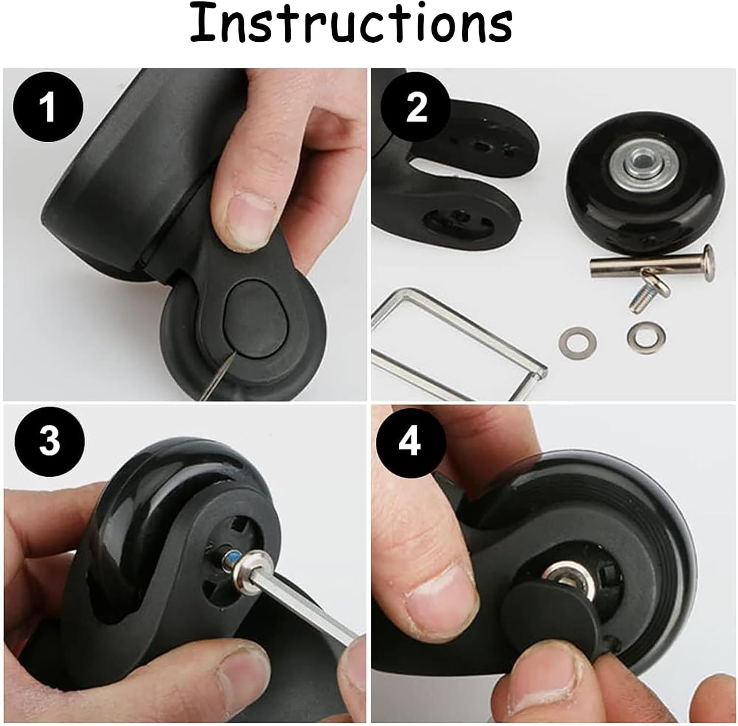 Pack of 4 Suitcase Wheels Replacement Wheels, Universal Luggage Suitcase Replacement Wheels, 50 X 18 Mm Rubber Luggage Suitcase Wheels, Suitcase Wheels Replacement Suitable for Suitcases, Trolleys, image number 6