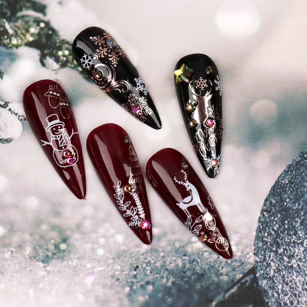 9 Sheets Christmas Nail Art Stickers Decals Self-Adhesive Pegatinas U&ntilde;as Rose Gold Snowflake Tree Winter Nail Supplies Nail Art Design Decoration Accessories image number 6