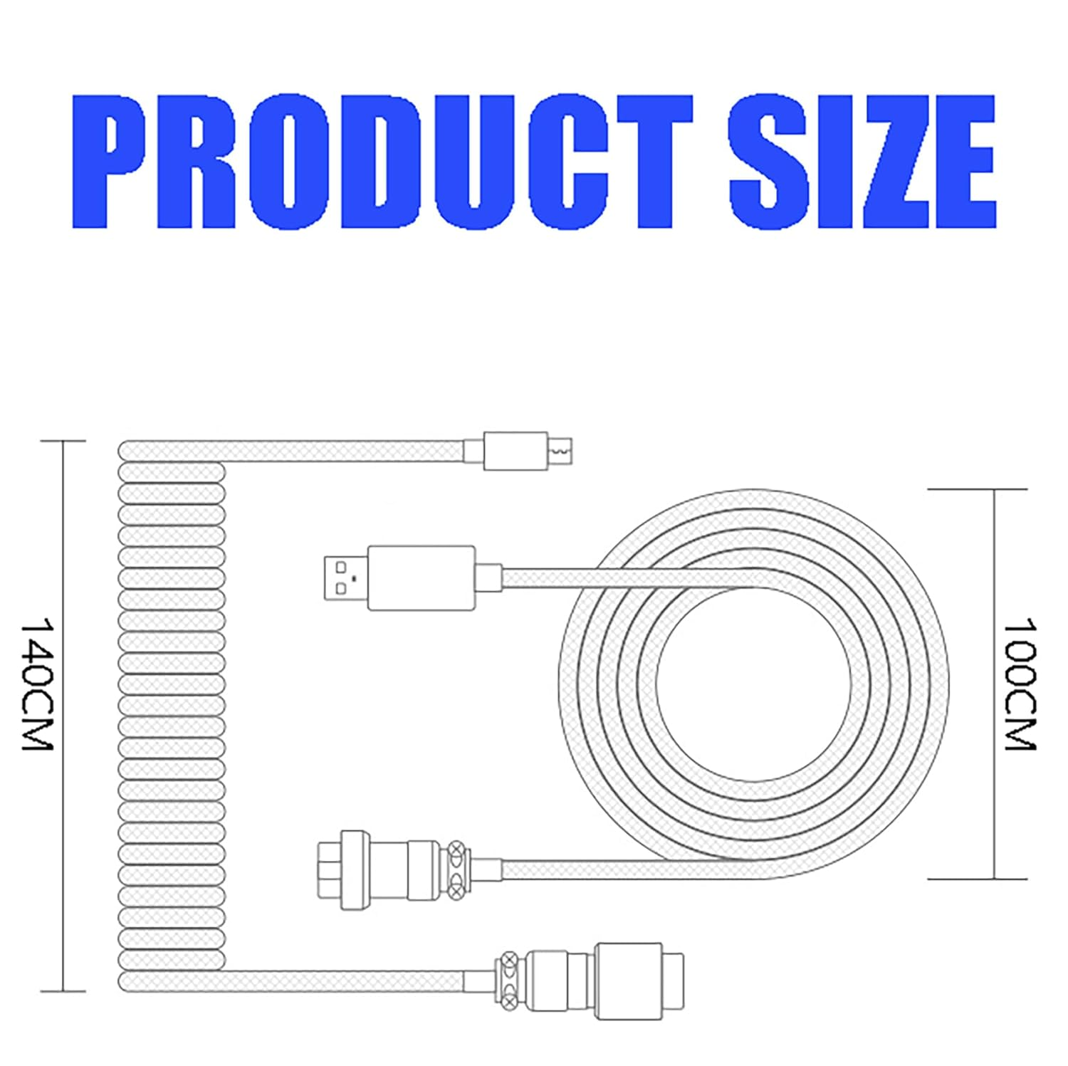 Tunghey Coiled Keyboard Cable, Nylon Braided USB C to USB a TPU Cable for Mechanical Gaming Keyboard, with Detachable Metal Aviator for Custom Keyboard 3M (Black) - Black image number 5