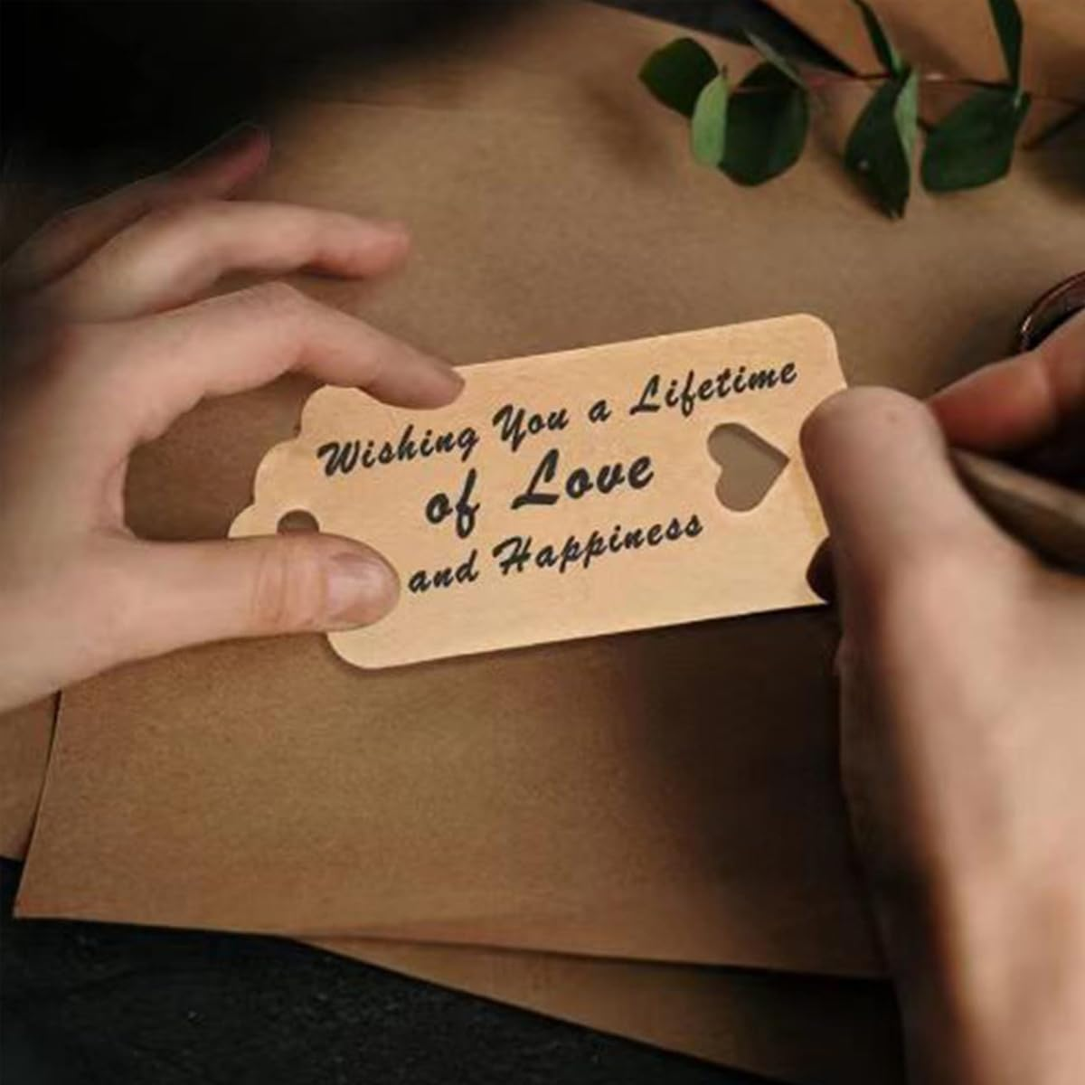 Set of 200 DIY Blank Kraft Paper Hang Tags with Heart Cutout - Ideal for Luggage, Wedding, Party Favor, Gift Cards - Size 3.5 X 1.6 Inches image number 2