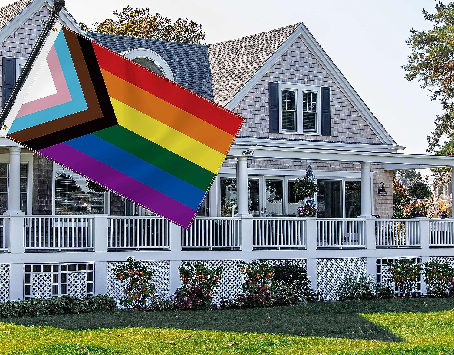 Large Progress Pride Flag,3X5 FT Lgbtq Rainbow 75D Outdoor Banner,Inclusive Lgbt Gay Lesbian Decor for Garden Yard Car Truck with Brass Grommet image number 3