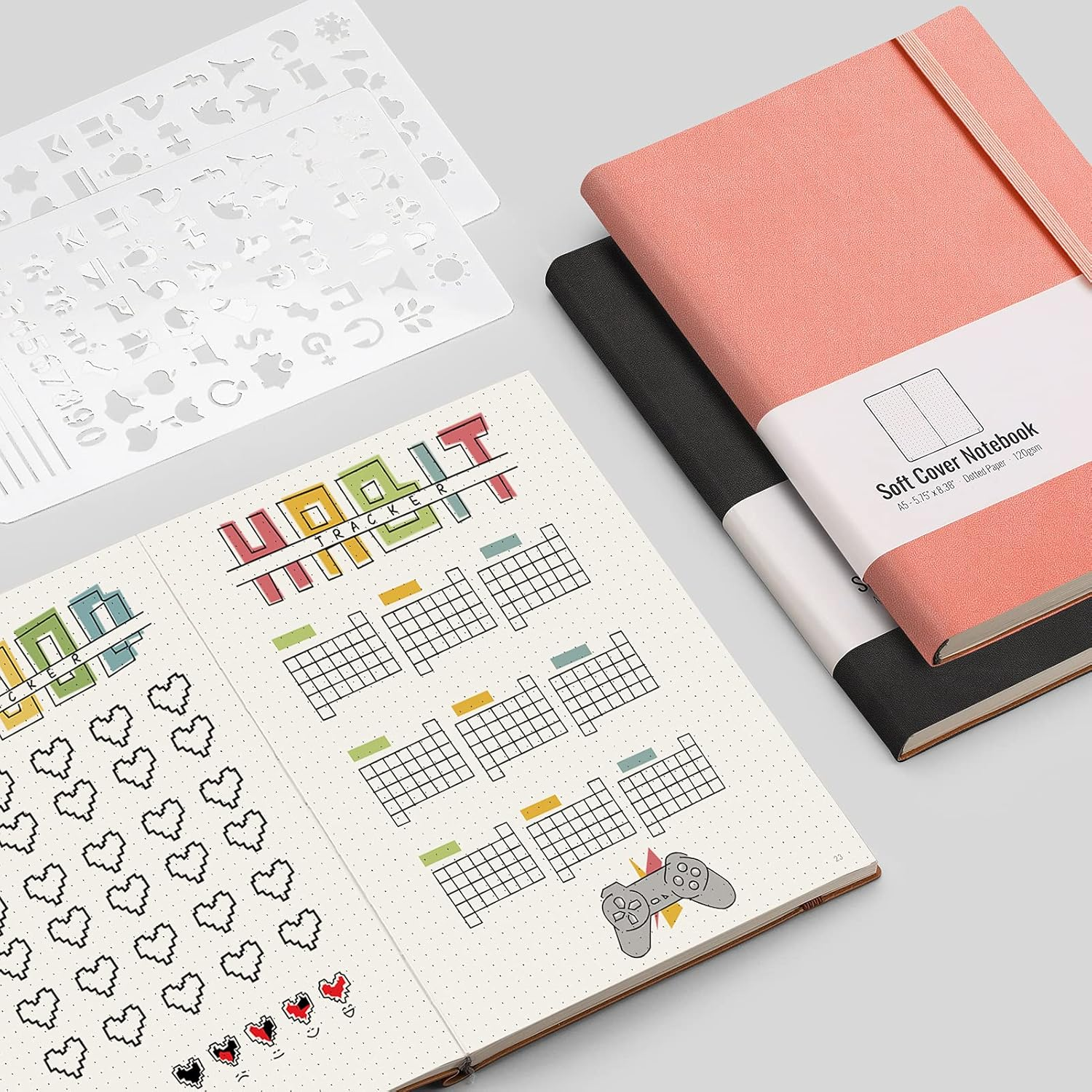 AHGXG Dotted Bullet Grid Journal 2 Pack - A5 Dot Grid Notebook for Women, Medium 5.75'' &times; 8.38'', 320 Numbered Pages, 120Gsm Thick Dotted Paper, Soft Leather Cover (Black Pink) - Blackbrown image number 5