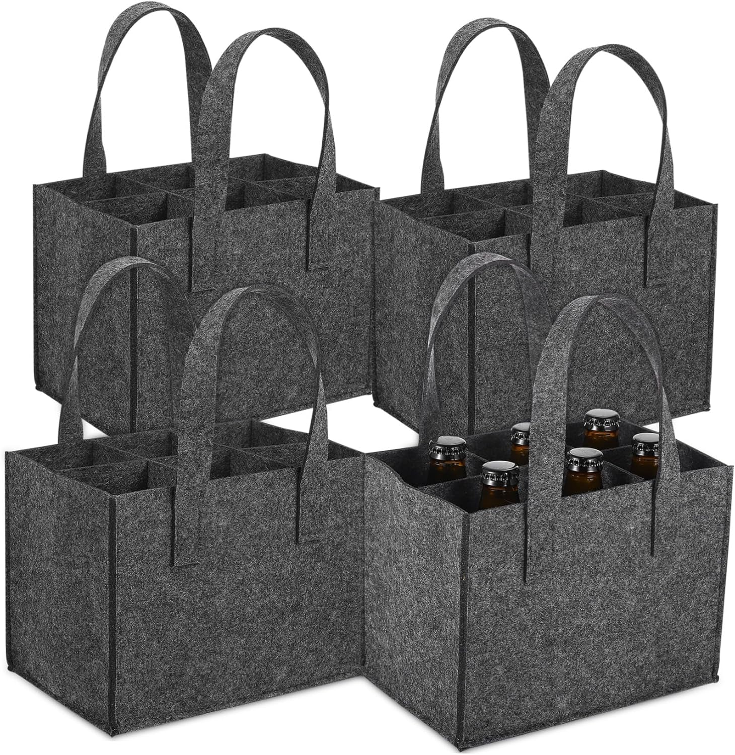 MOTHNUR Felt Wine Bag Wine Carrier Tote Bag with Divider 24X16X16Cm Reusable Felt Bottle Handbag for 6 Bottles Tote Suitable for Travel and 4Pcs image number 1