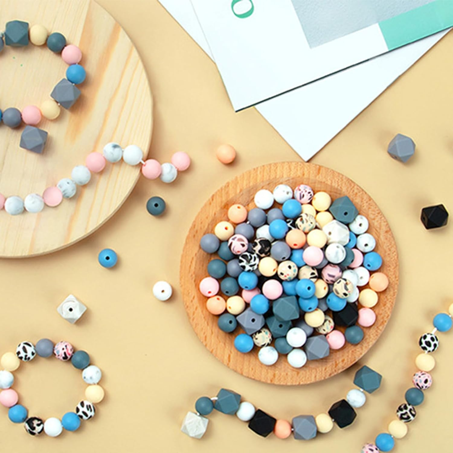 Silicone Beads Kit 104Pcs,14Mm Hexagon Beads,Diy Silicone Beads for Keychain Making, 12Mm Rubber Beads for Lanyard Making image number 6