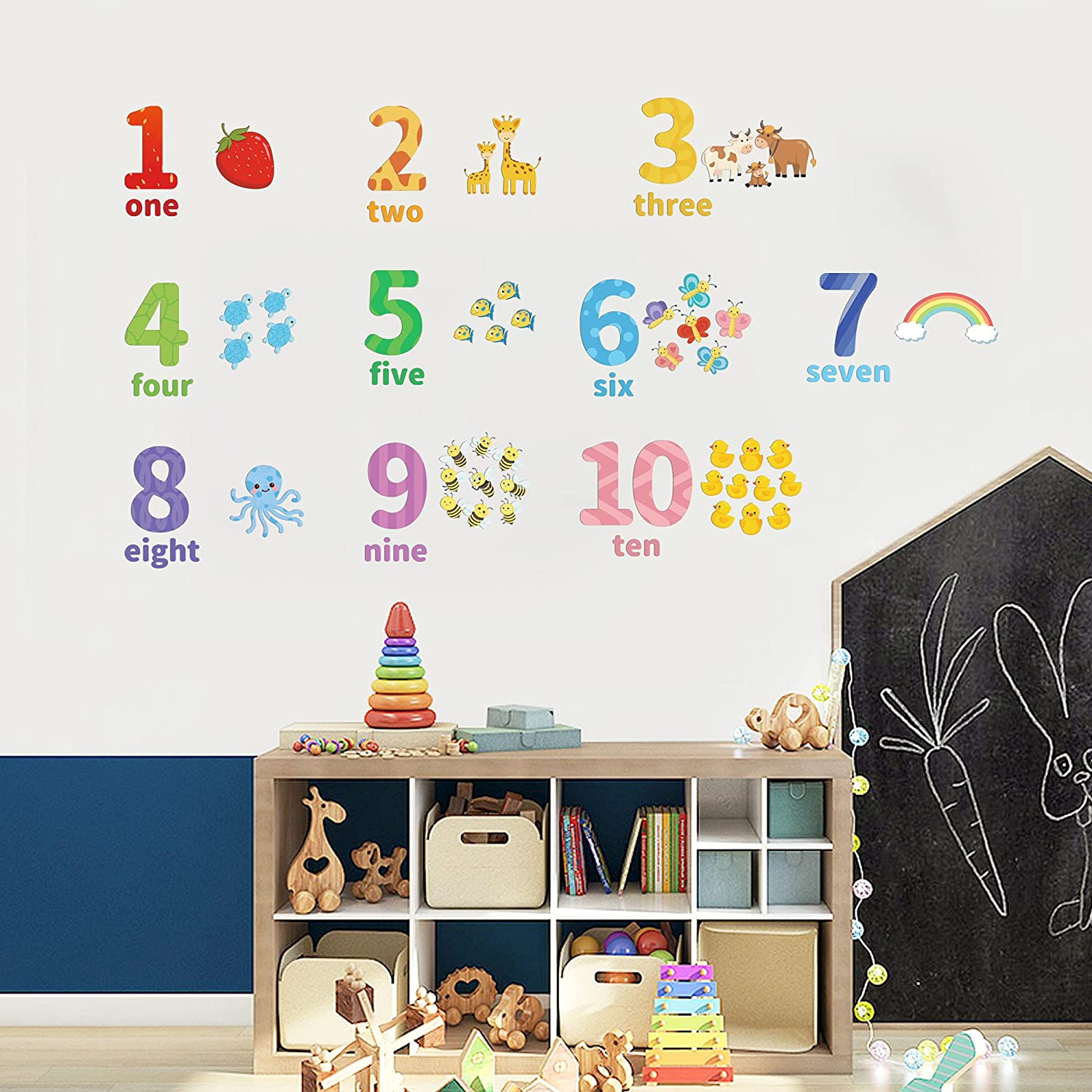 Large Number Wall Decals Stickers Educational Learning Wall Sticker Animal Arabic Numbers 1-10 Vinyl Counting Decals Peel and Stick Removable for Children Kids Toddlers Classroom Playroom Daycare image number 4