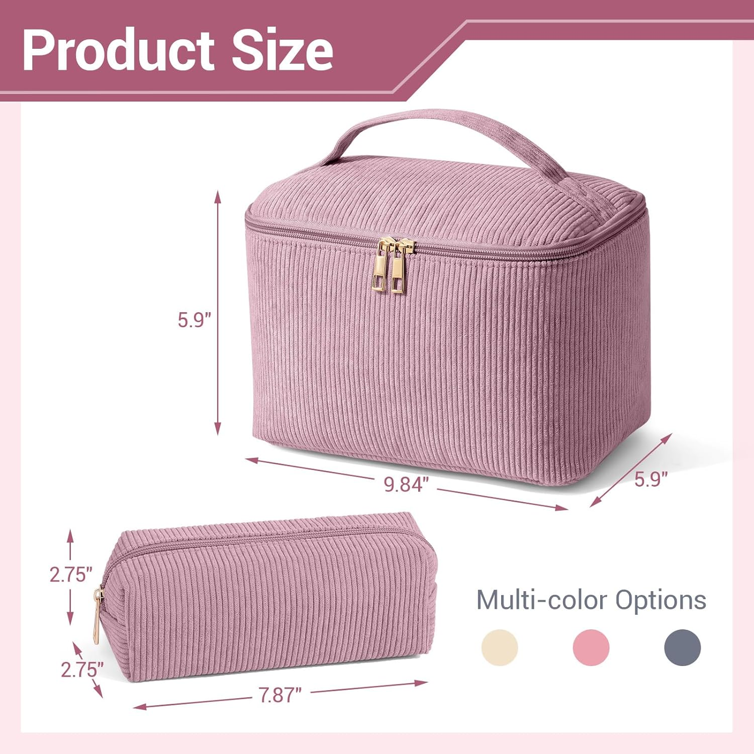 MAGEFY 2Pcs Makeup Bag,Cosmetic Bag Large Capacity with Handle Small Makeup Bag for Purse, Travel Makeup Pouch for Women (Pink) image number 4