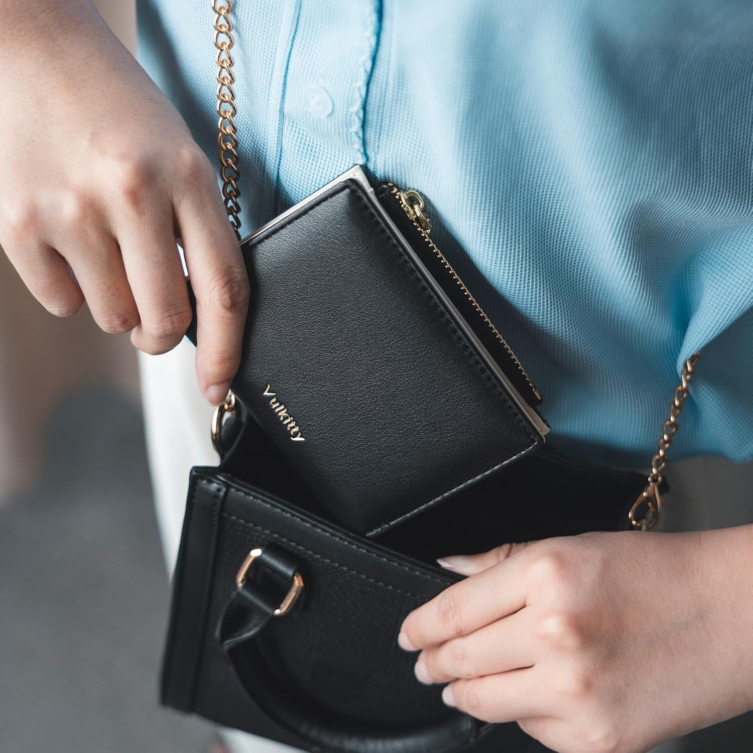 Vulkitty Small Wallet for Women with Coin Pocket RFID Blocking Card Holder Wallet Bifold Wallet Soft Leather, Black image number 4