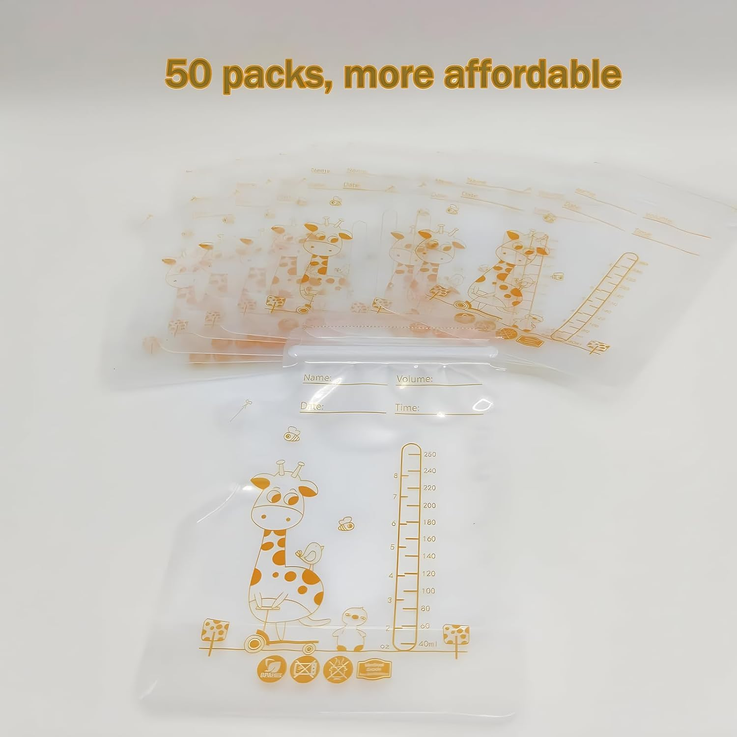 50 Pcs Breast Milk Storage Bag, Breast Milk Storage, 250Ml Disposable Milk Storage Bags, Breast Milk Bags, Milk Storage Bags Breastfeeding, Breastfeeding, No-Leak Milk Freezer Storage Pouches image number 6