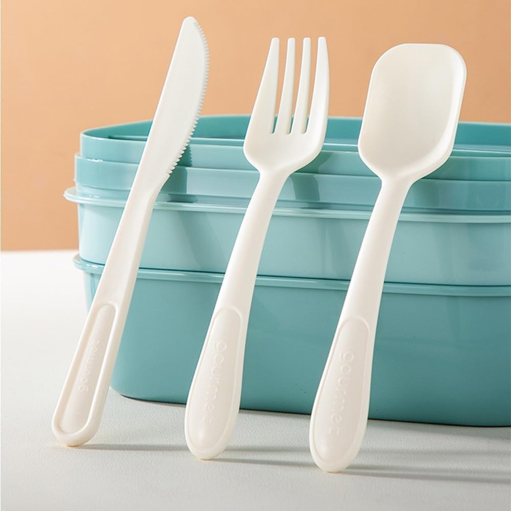 Bento Box for Adults - 3 Stackable Lunch Containers with Utensil Set, Modern Minimalist Design, Leak-Proof for Dining Out, Work, Picnic image number 4