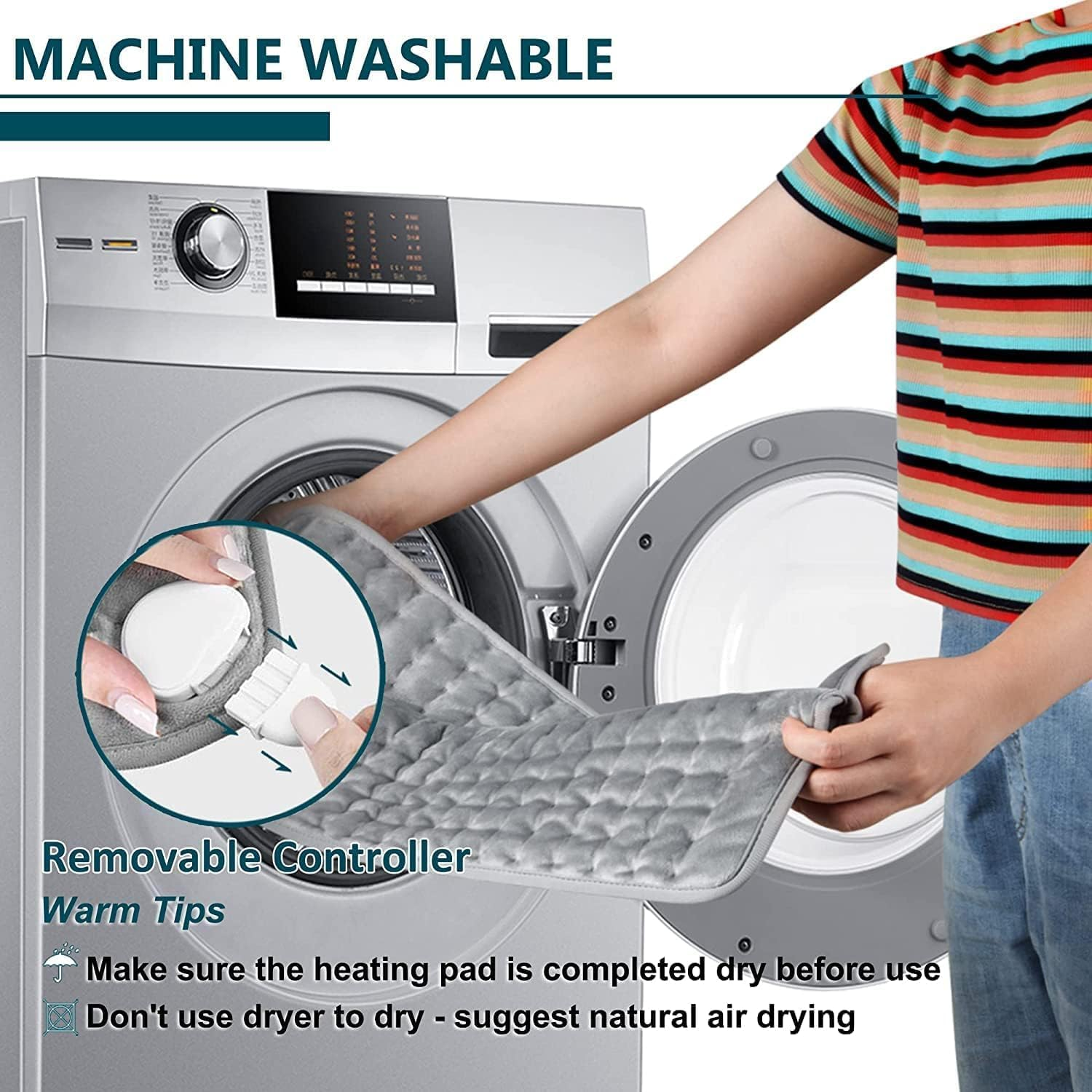 Heating Pad - Electric Heating Pads - Hot Heated Pad for Back Pain Muscle Pain Relieve - Dry & Moist Heat Option - Auto Shut off Function (Light Grey, 12''&times;24'') image number 1