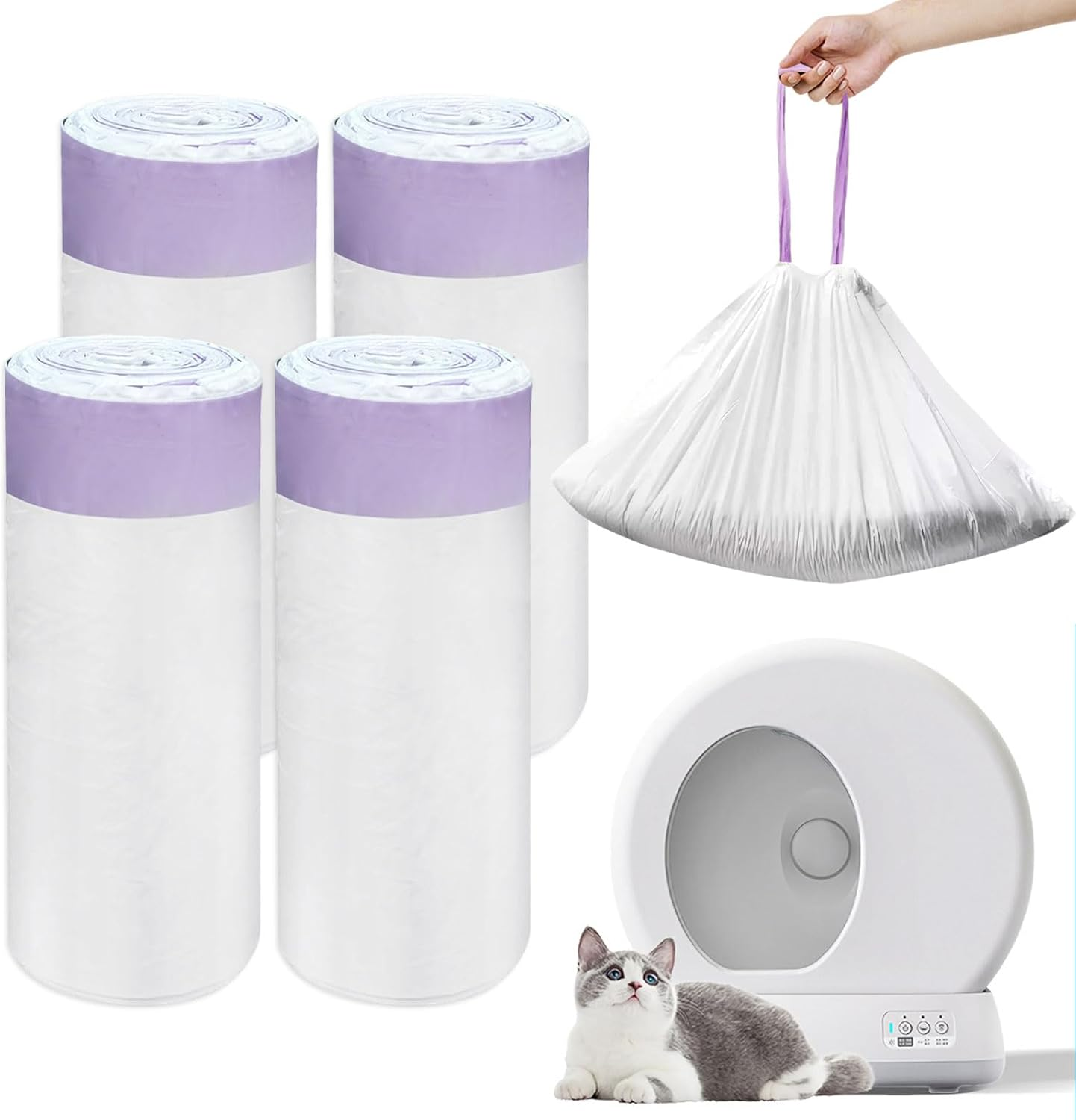 60 Pack Drawstring Cat Litter Box Liners 26" X 16" Disposable Litter Pan Liner Bags with Drawstring for Pet Cat Litter Tray image number 1