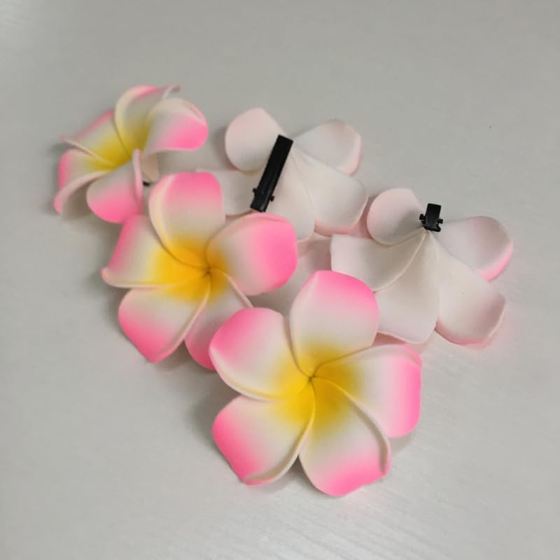 10 Pcs Multicolor Hawaii Plumeria Flower Clips Hawaiian Flower Hair Barrettes Beach Party Hair Clips Artificial Tropical Flower Hair Accessories (7Cm) image number 3
