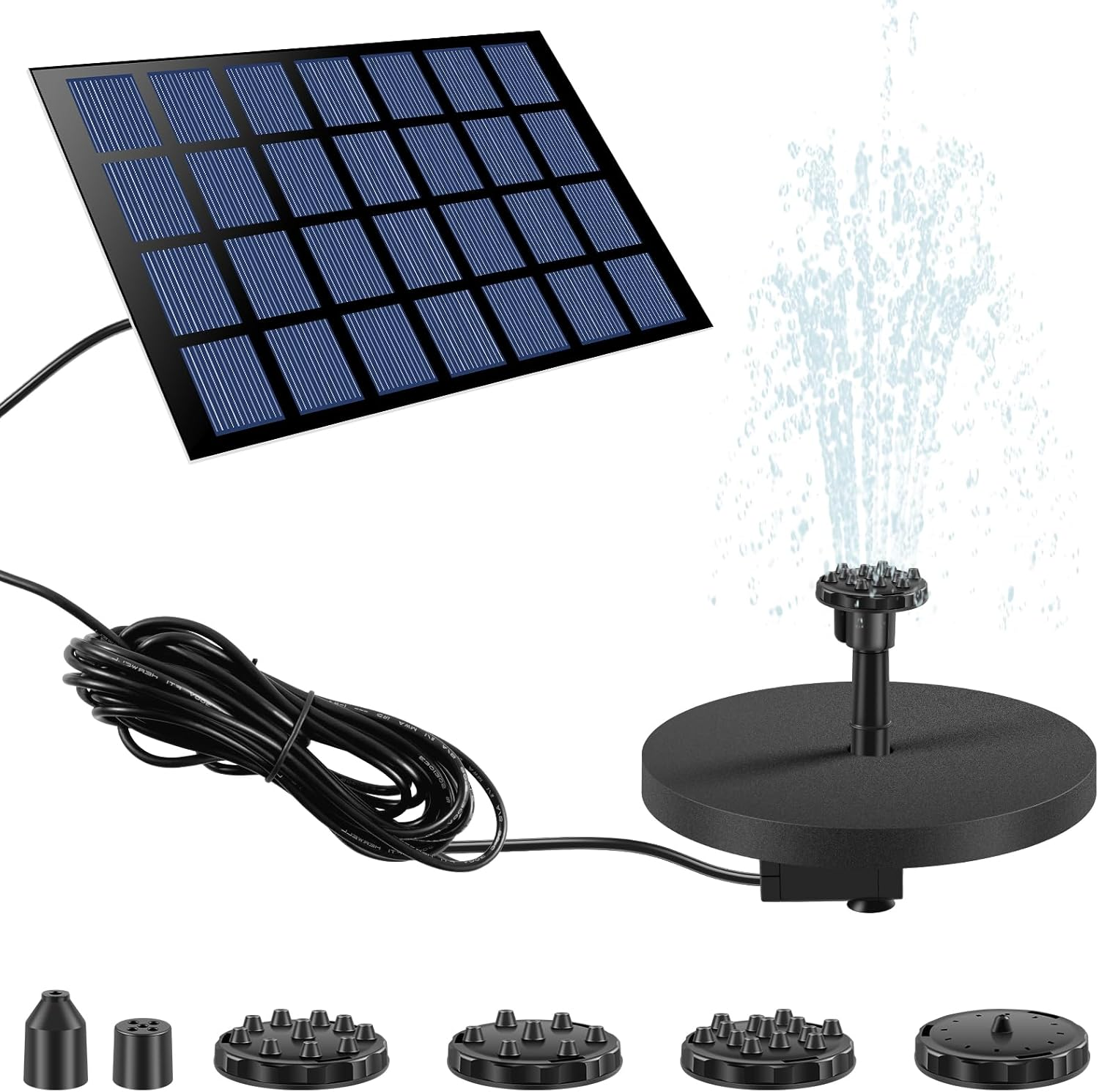 Solar Bird Bath Fountain Pump, 9V 2W Bird Bath Fountain Pump with 6 Different Nozzles, Free Standing Floating Solar Powered Water Fountain Pump for Bird Bath, Garden, Pond, Pool, Outdoor image number 4