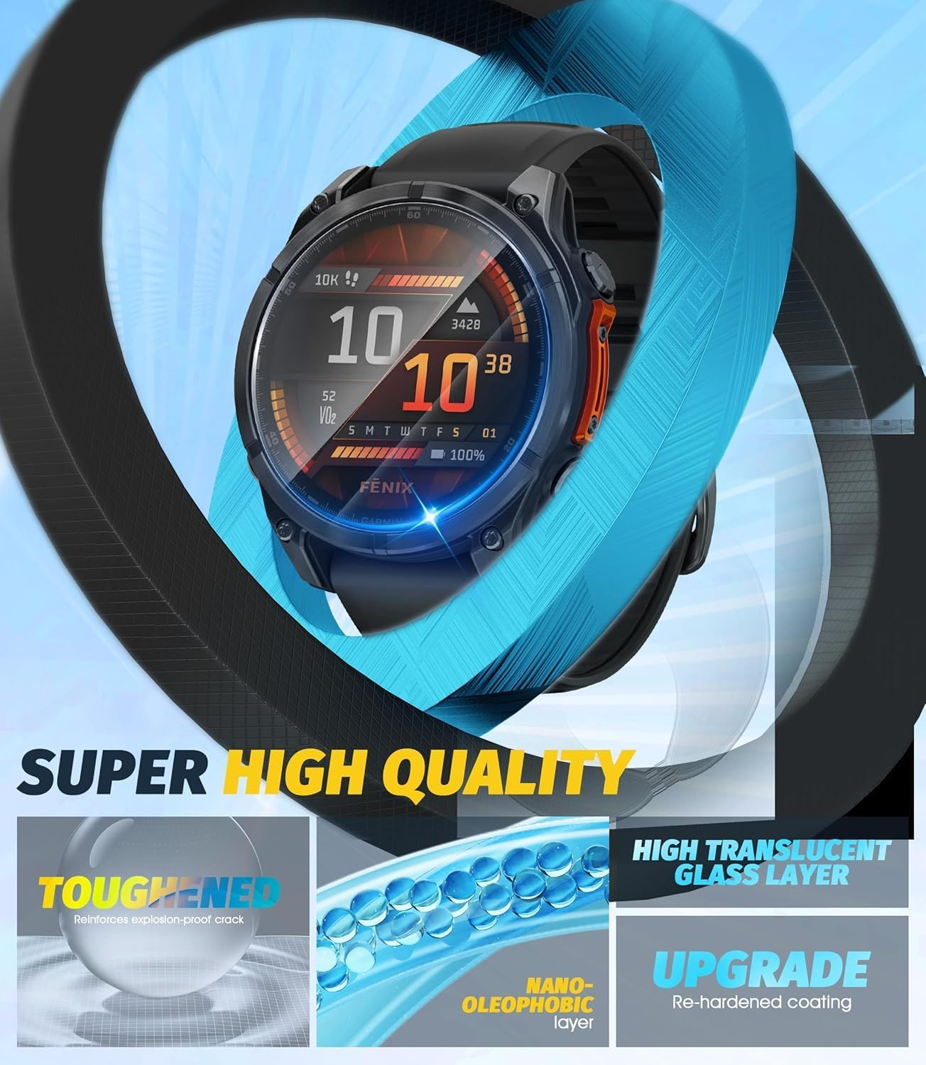 T Tersely (5 Pack) 9H Hardness Tempered Glass Screen Protector for Garmin Fenix 8/Fenix E (47MM), Screen Protector Film Guard for Garmin Fenix 8 (47MM) image number 1