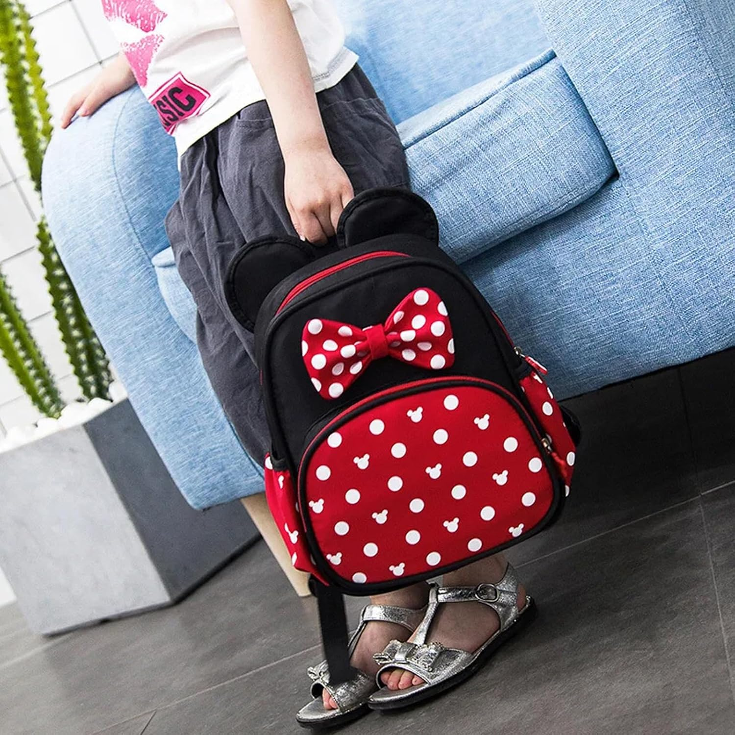 Cute Mini Backpacks, Red Cartoon Bag, Mouse Ears Bowknot Travel Daypack,Children'S School Bags - Girls image number 4