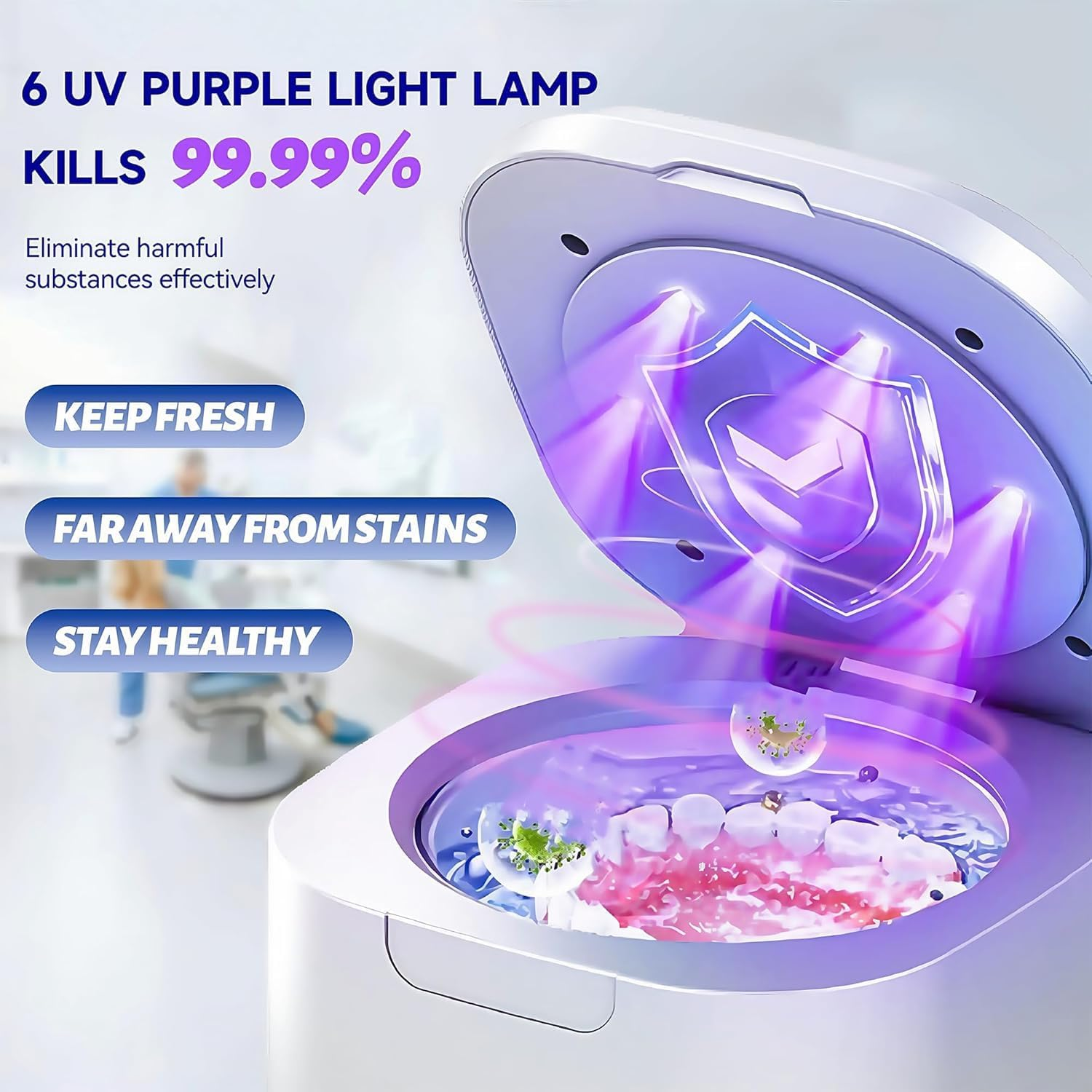 Ultrasonic Retainer Cleaner Machine, 49Khz Portable Dental Retainer Cleaner Pod for Dentures, Mouth Guards, Braces, Toothbrush Heads, Jewelry, 340ML Jewelry Cleaner Deep Cleaning, 4 Modes with Digital Timer image number 3