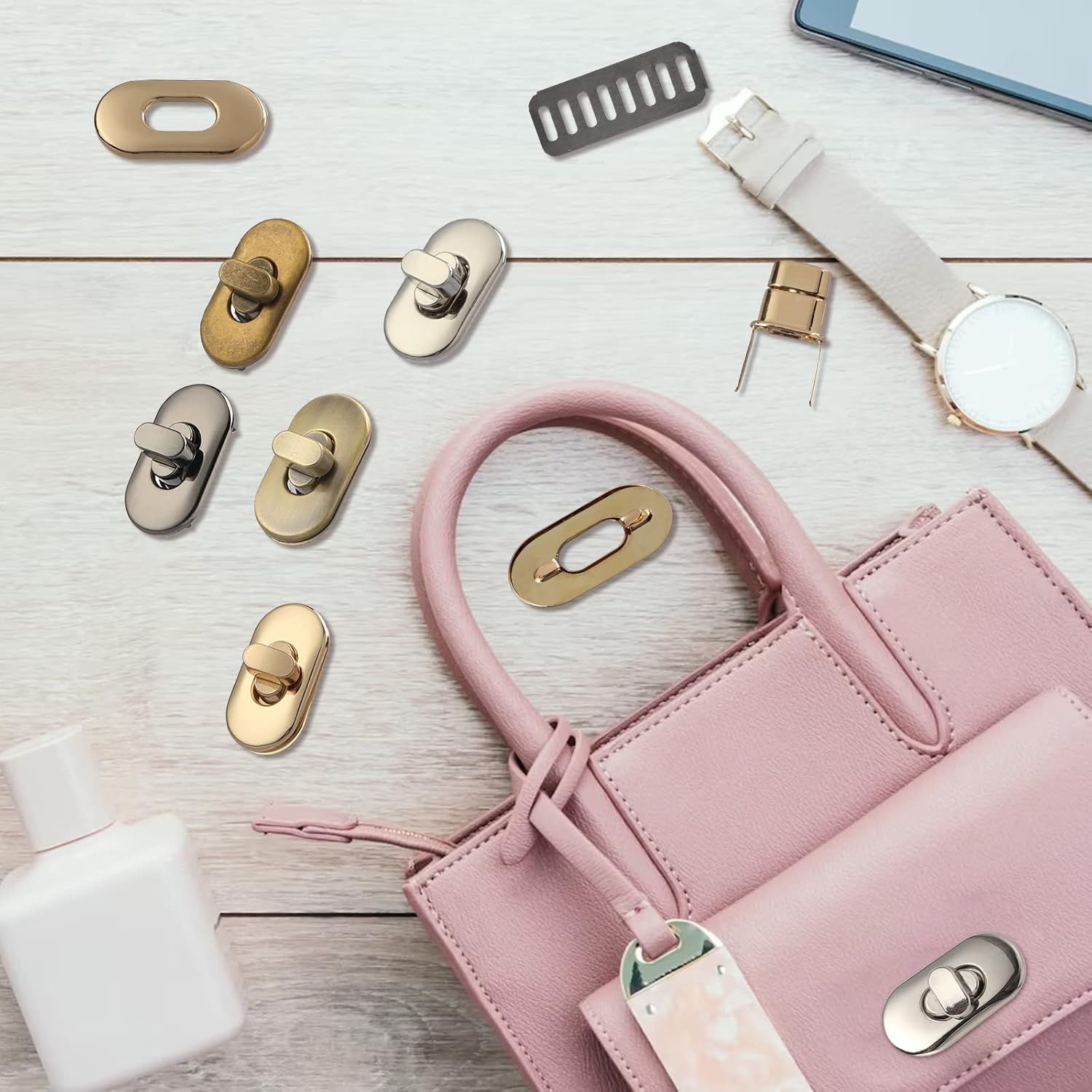 TXIN 15 Pieces Twist Lock Fastener Purse Turn Locks Clasp Bag Closure Metal Clip Hardware for DIY Handbag Craft Making Supplies - Multicolor image number 3