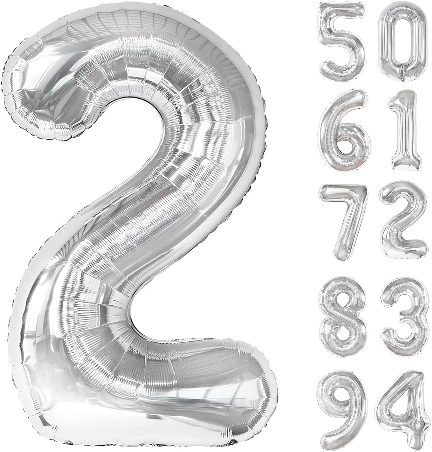 Silver 2 Balloon, Number Balloonss 40 Inch, 2Nd Balloon Number Birthday Decorations, Two Second Birthday Party Supplies, Number 2 Balloon image number 3