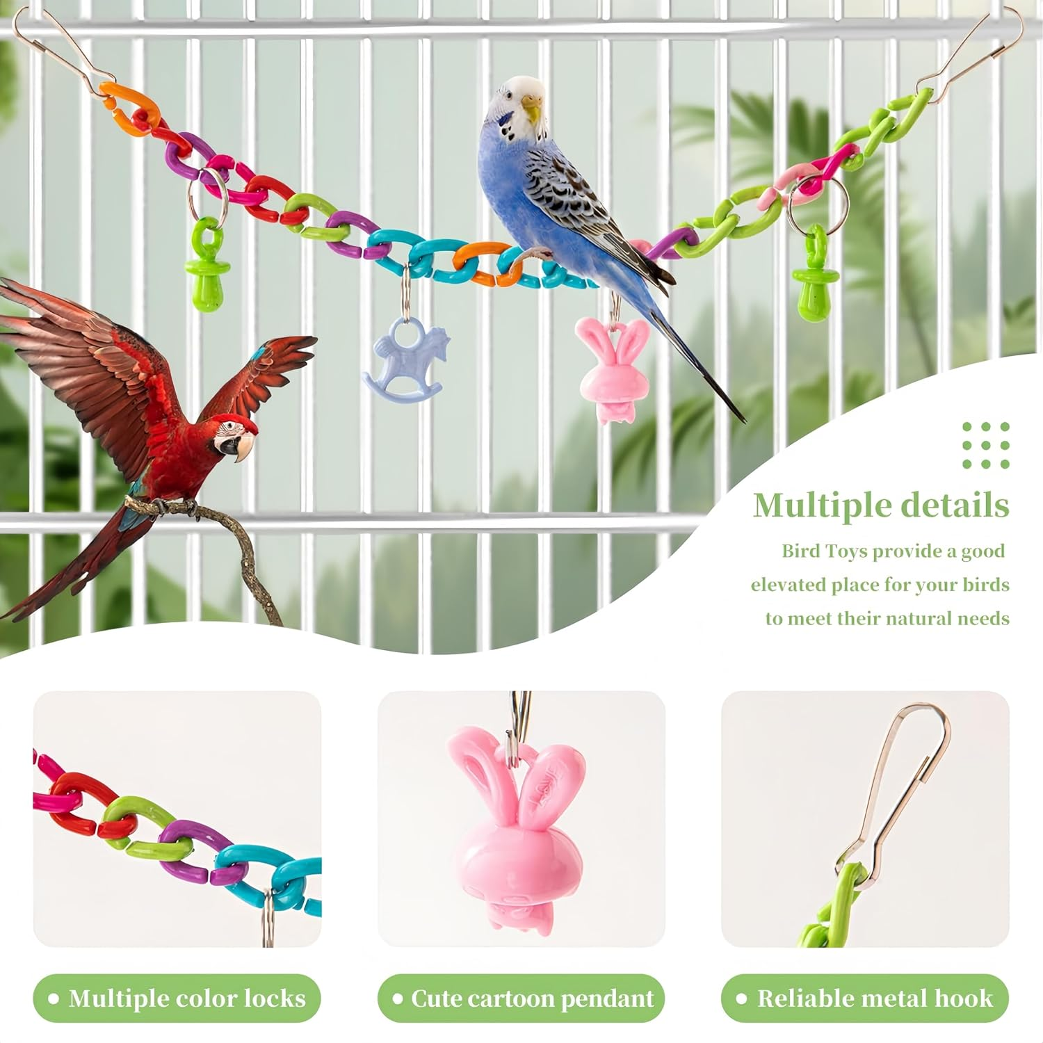 13Pcs Bird Toys for Budgie Parrot Bird Cage Perch Accessories Swing Hanging Standing Chewing Toy Hammock Climbing Ladder image number 1
