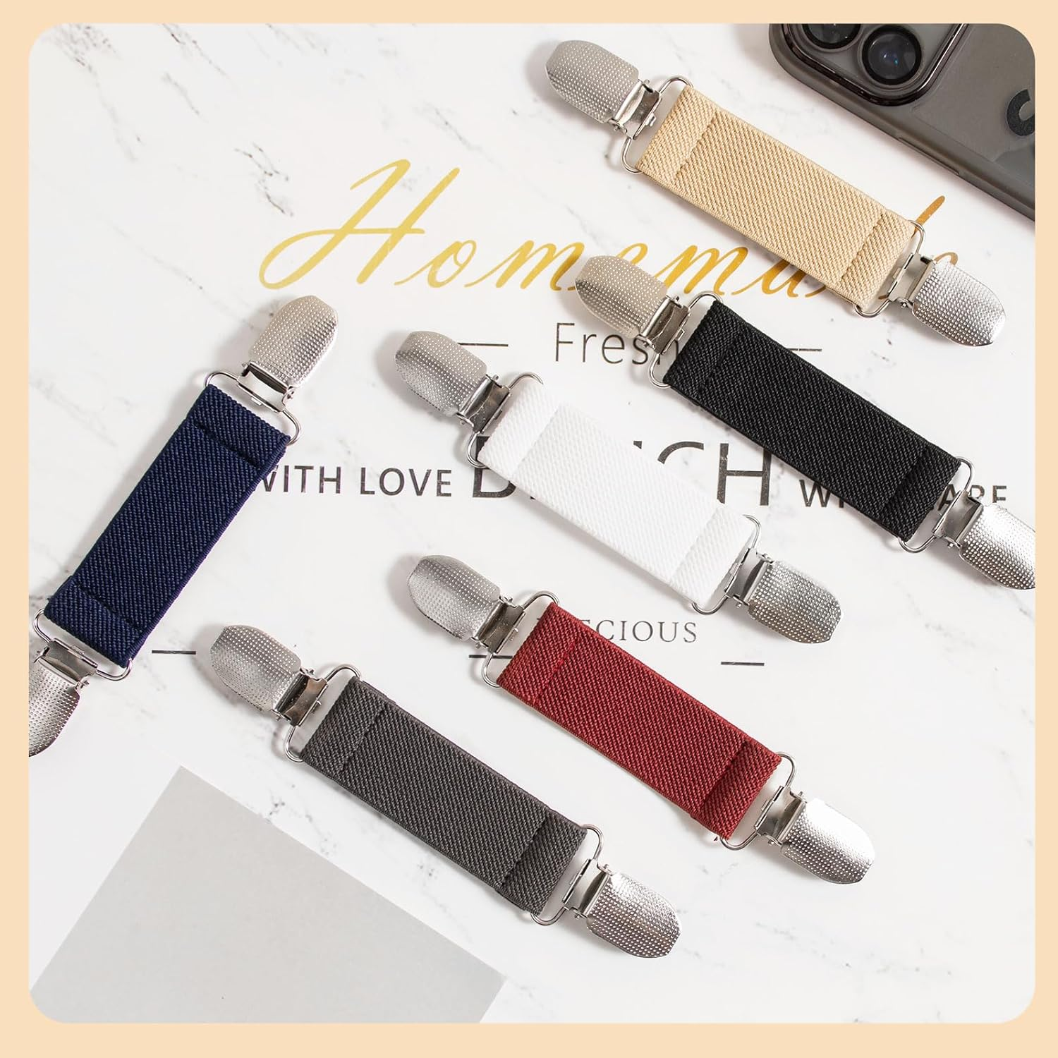 6 Piece Dress Clip Back Cinch Set - 5.5Inch Scarf, Sweater, Clothes, Shawl, Retro Cardigan Collar, Travel Hat Clips - Dress Shirt Brooch for Women Girl Decor (Black, White) image number 3