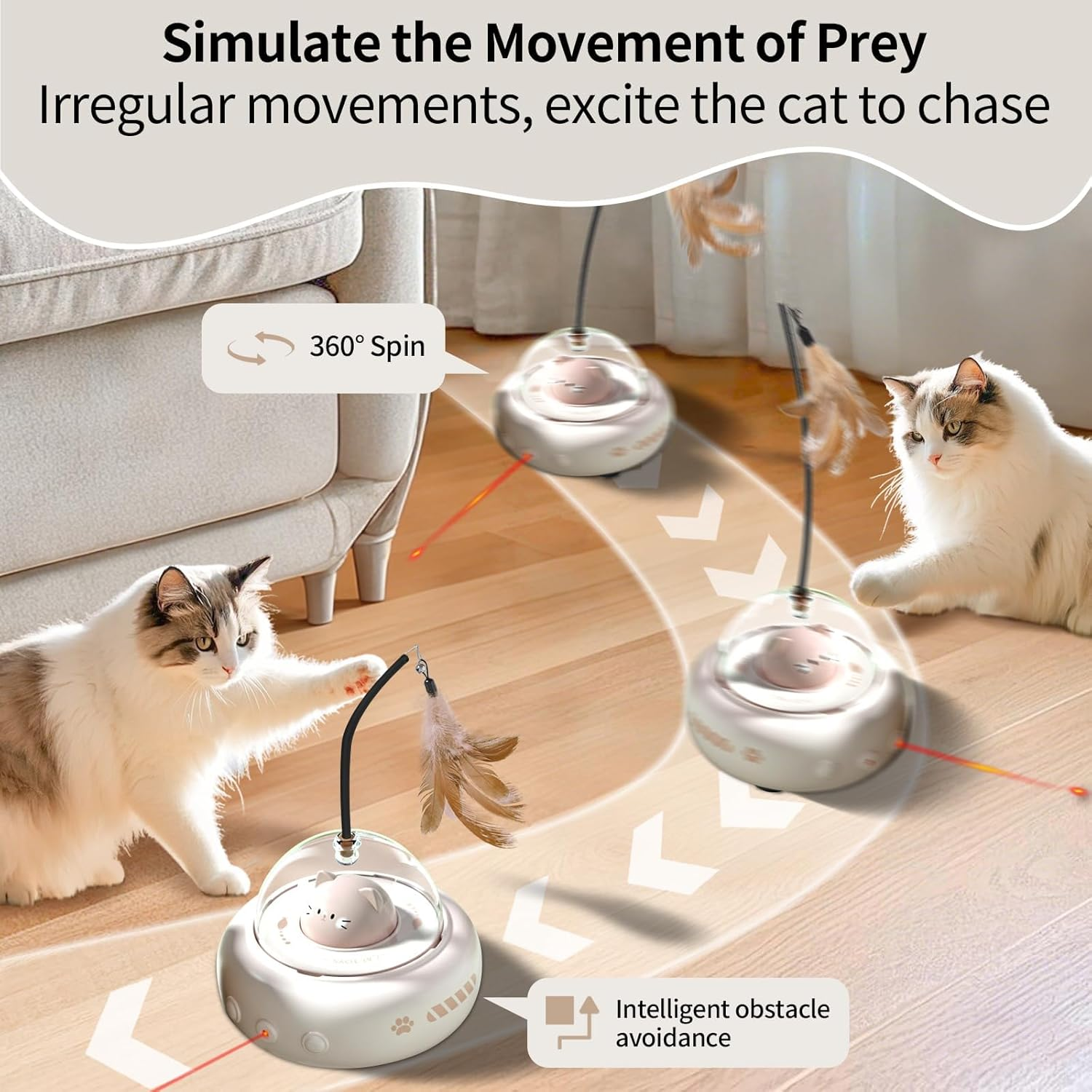 Laser Cat Toys for Indoor Cats, 2 In1 Interactive Cat Toys Laser and Feather Cat Wand Rechargeable Automatic Cat Laser Toy, for Bored Indoor Adult Cats/Kittens (Beige)