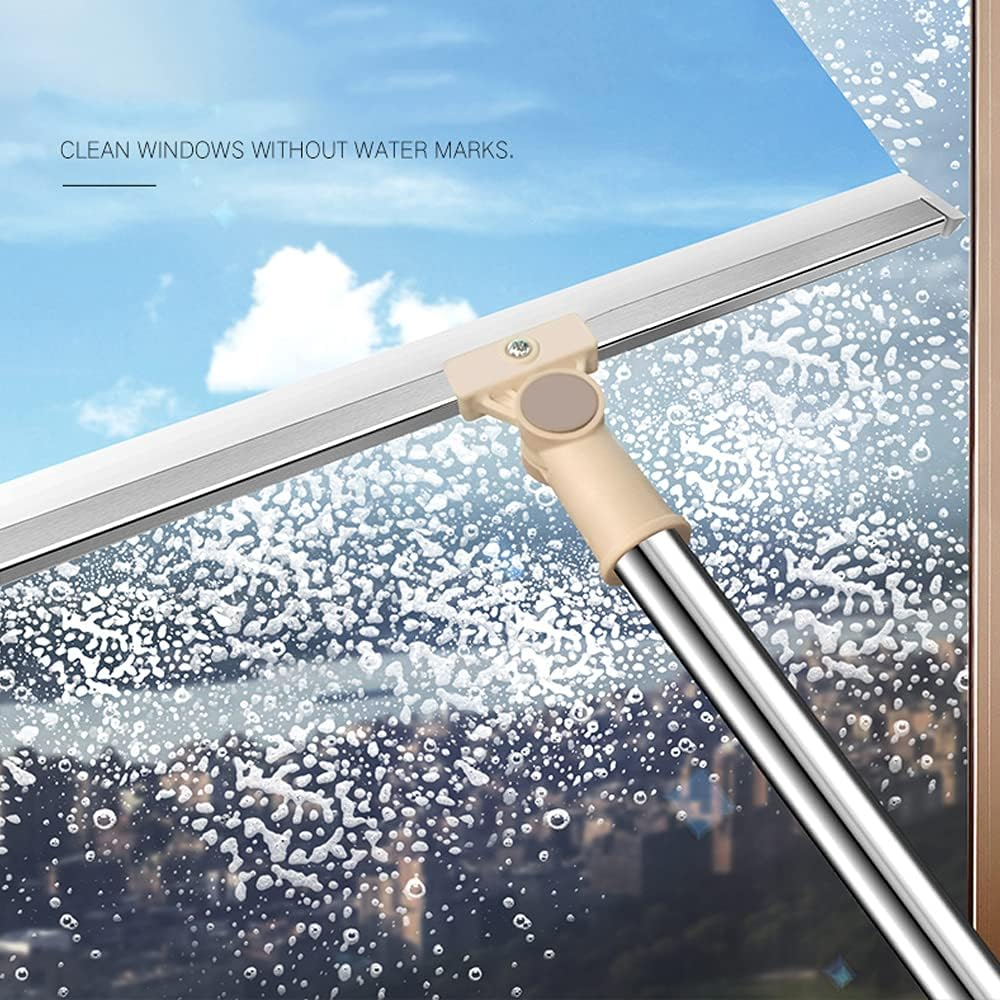 Floor Squeegee 20 Inch Silicone Long Handle of 65" for Window Cleaning Shower Squeegee Scrubber Combi with Pole Extendable Telescopic Adjustable Stainless Glass Squeegee Bathroom Shower