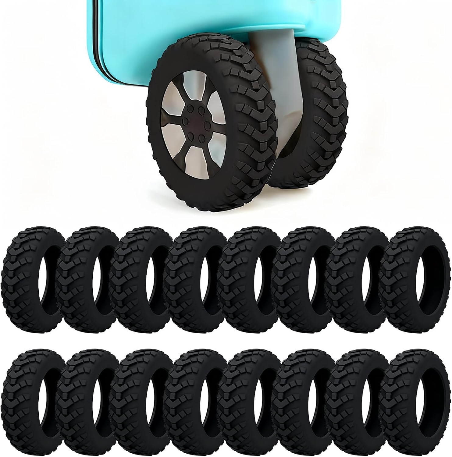 16 Pack Luggage Wheel Protectors Suitcase Wheel Covers, Black Durable Rubber Protectors for Noise Reduction and Floor Protection, Suitable for Most Suitcases