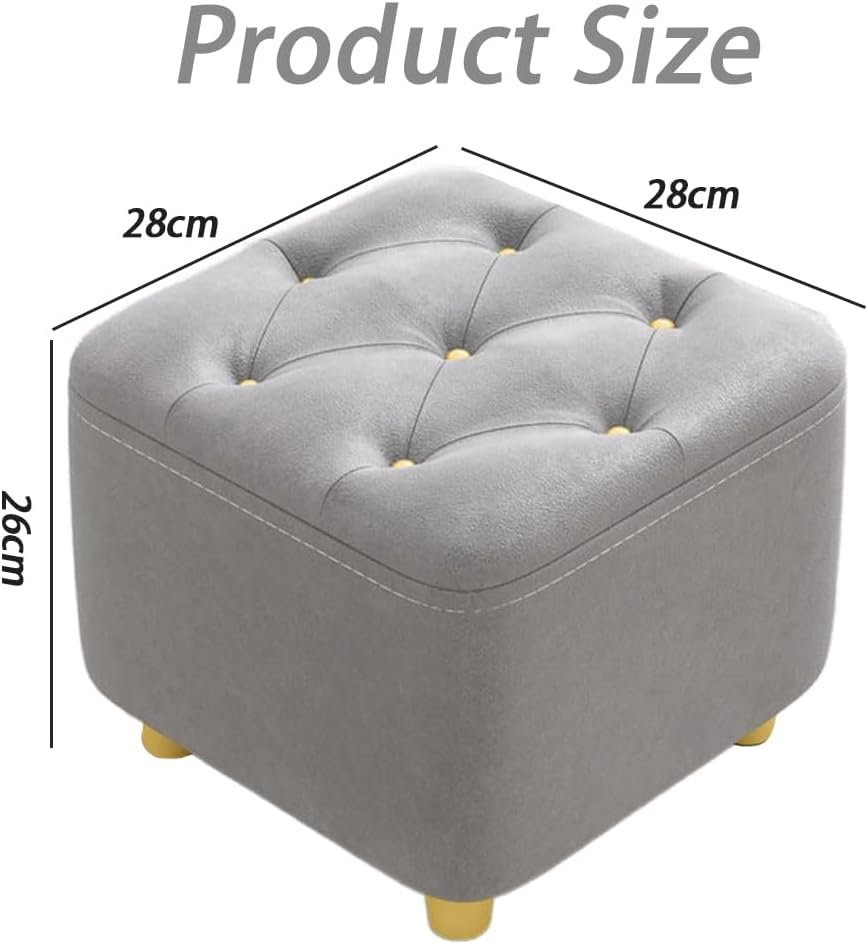 Small Footstool Ottoman, Square Foot Rest Stools with Wood Legs, Non-Slip Foot Stool for Living Room Entryway Office 28X28X26 Cm (Grey) image number 5