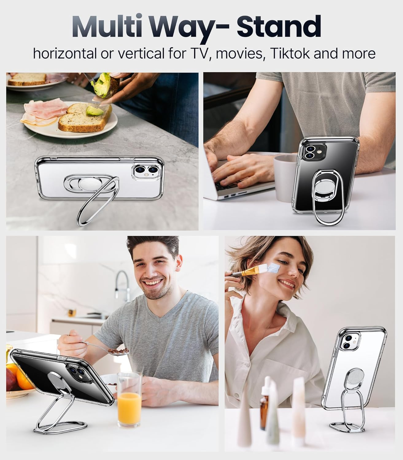 Shields up for Iphone 11 Case with Stand, Phone Case Clear with Double Ring Holder [Adjustable & Foldable] Shockproof Protective Cover for Iphone 11 6.1 Inch - Clear image number 5