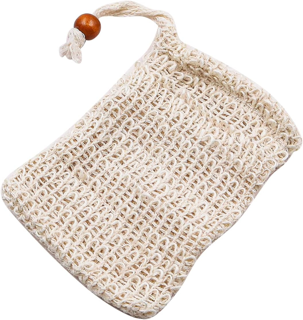 Alnicov 5 PCS Sisal Soap Bag Shower Bath Organic Exfoliating Soap Pouch with Drawstring for Foaming Bathing image number 1