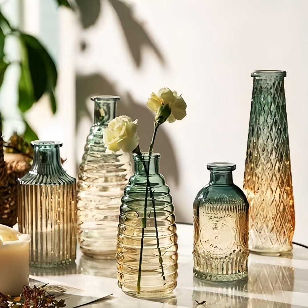 Glass Bud Vases Set of 5,Small Flower Vases for Decorative,Mini Vintage Vase for Wedding, Home,Table Decoration image number 4