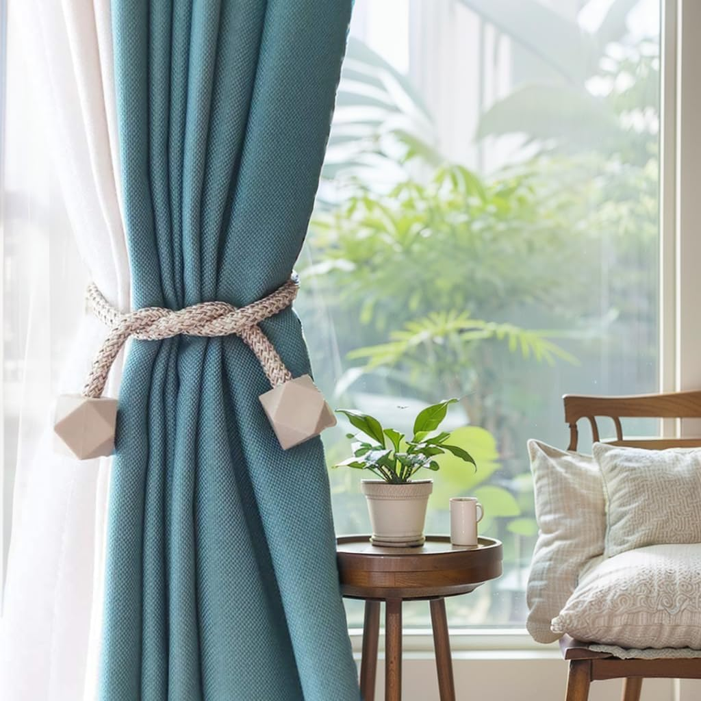 4 Packs Magnetic Curtain Tiebacks for Drapes, H HOME-MART Convenient Drape Tie Backs, Decorative Drape Magnetic Curtain Tie Backs Holdback Holder for Window Draperies,No Tools Required - Grey+Grey image number 4